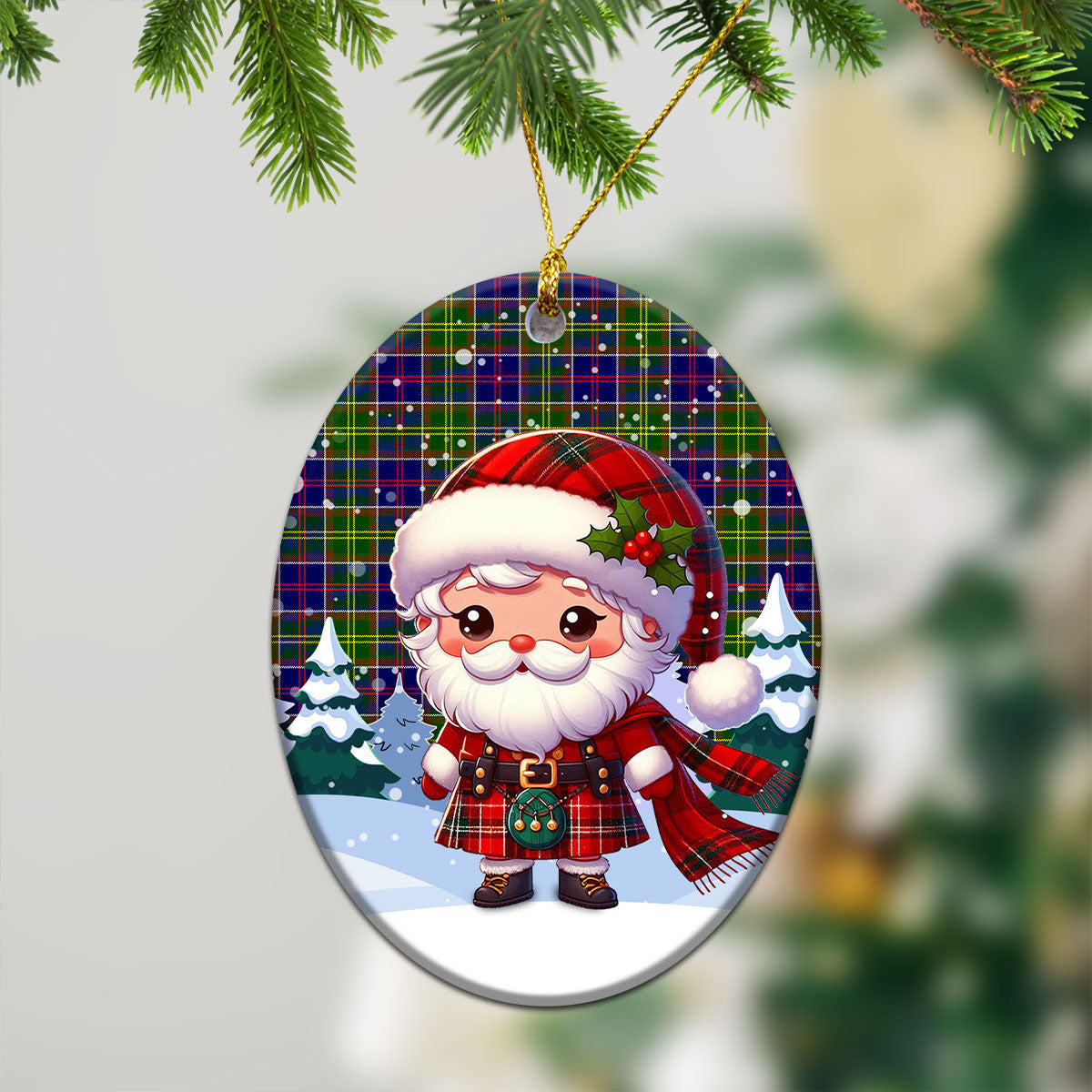 Whitefoord Tartan Christmas Ceramic Ornament - Santa Claus In Kilt Style