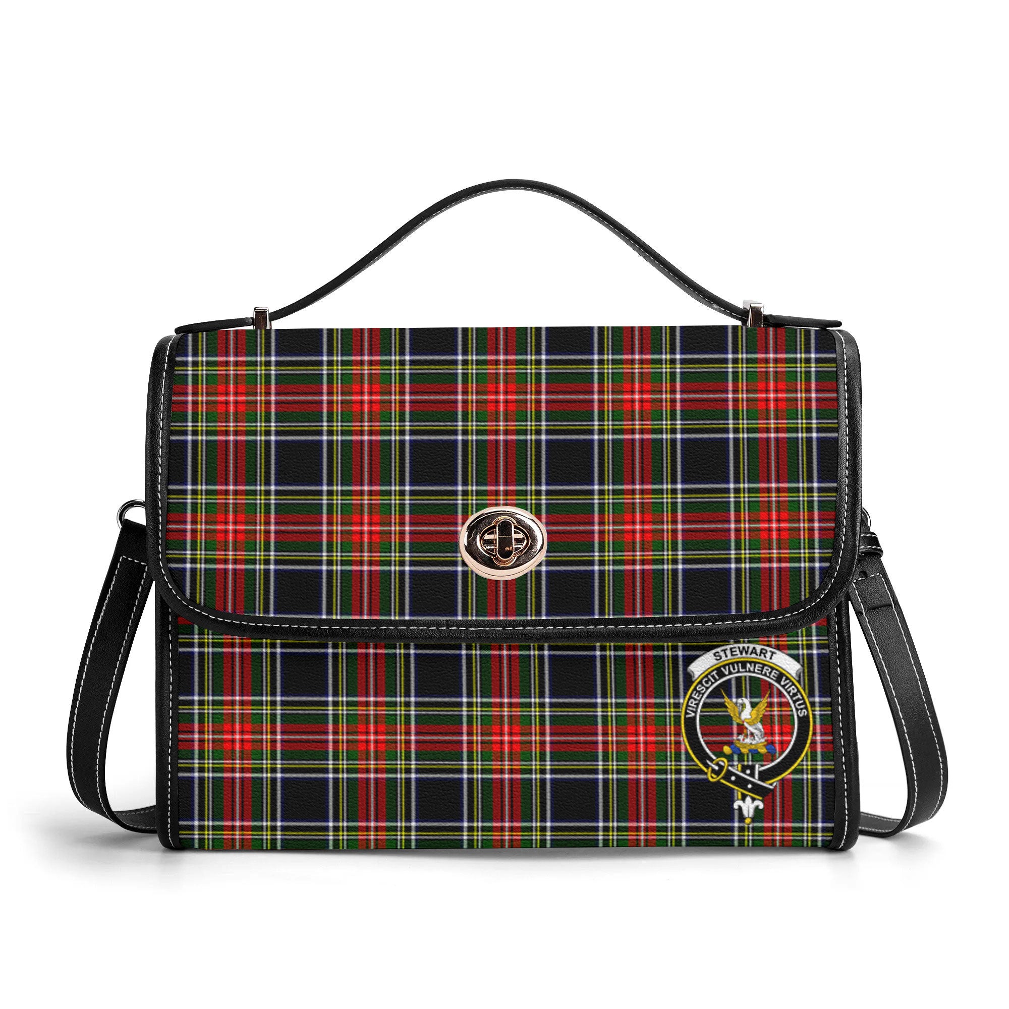 Stewart Black Tartan Crest Satchel Bag