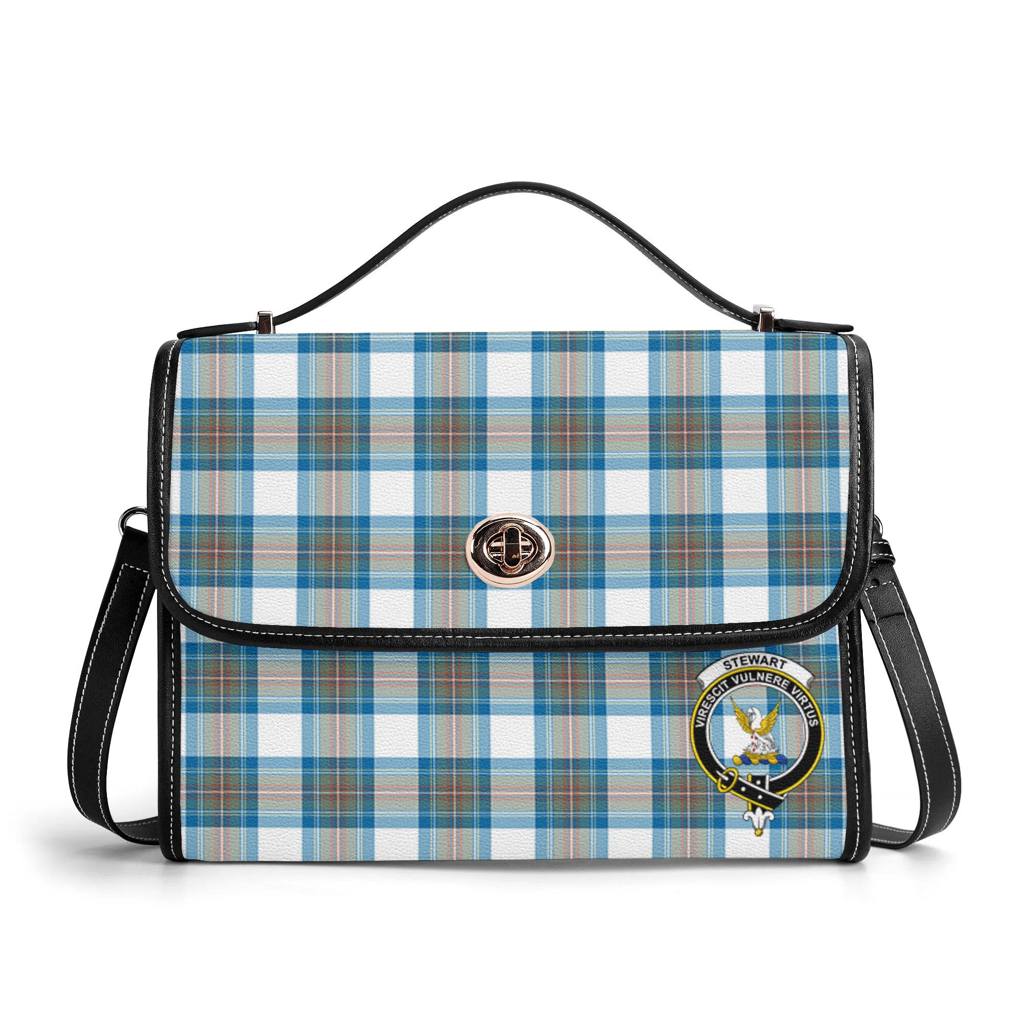 Stewart Muted Blue Tartan Crest Satchel Bag