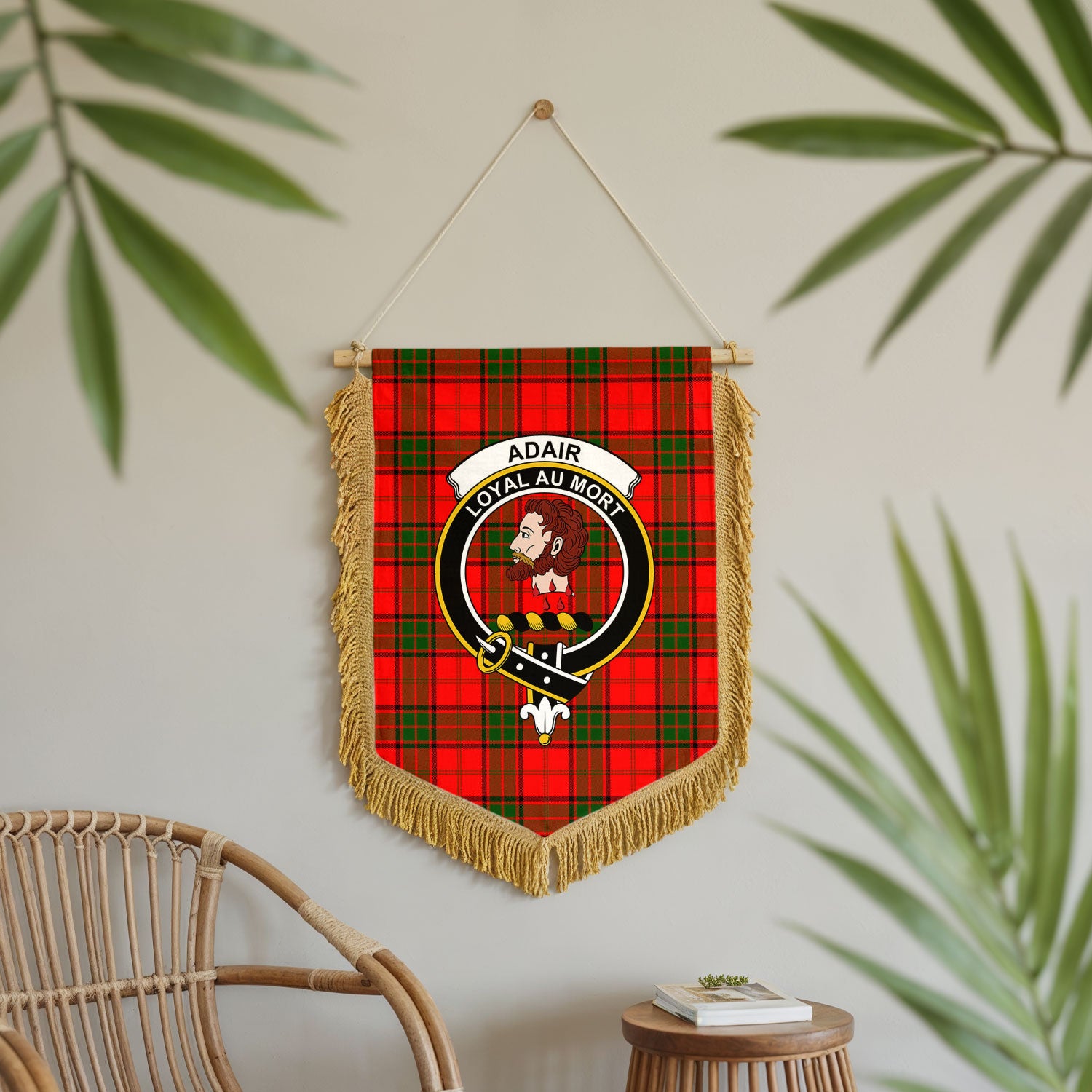 Adair Modern Tartan Crest Wall Hanging Banner - Wood Pole