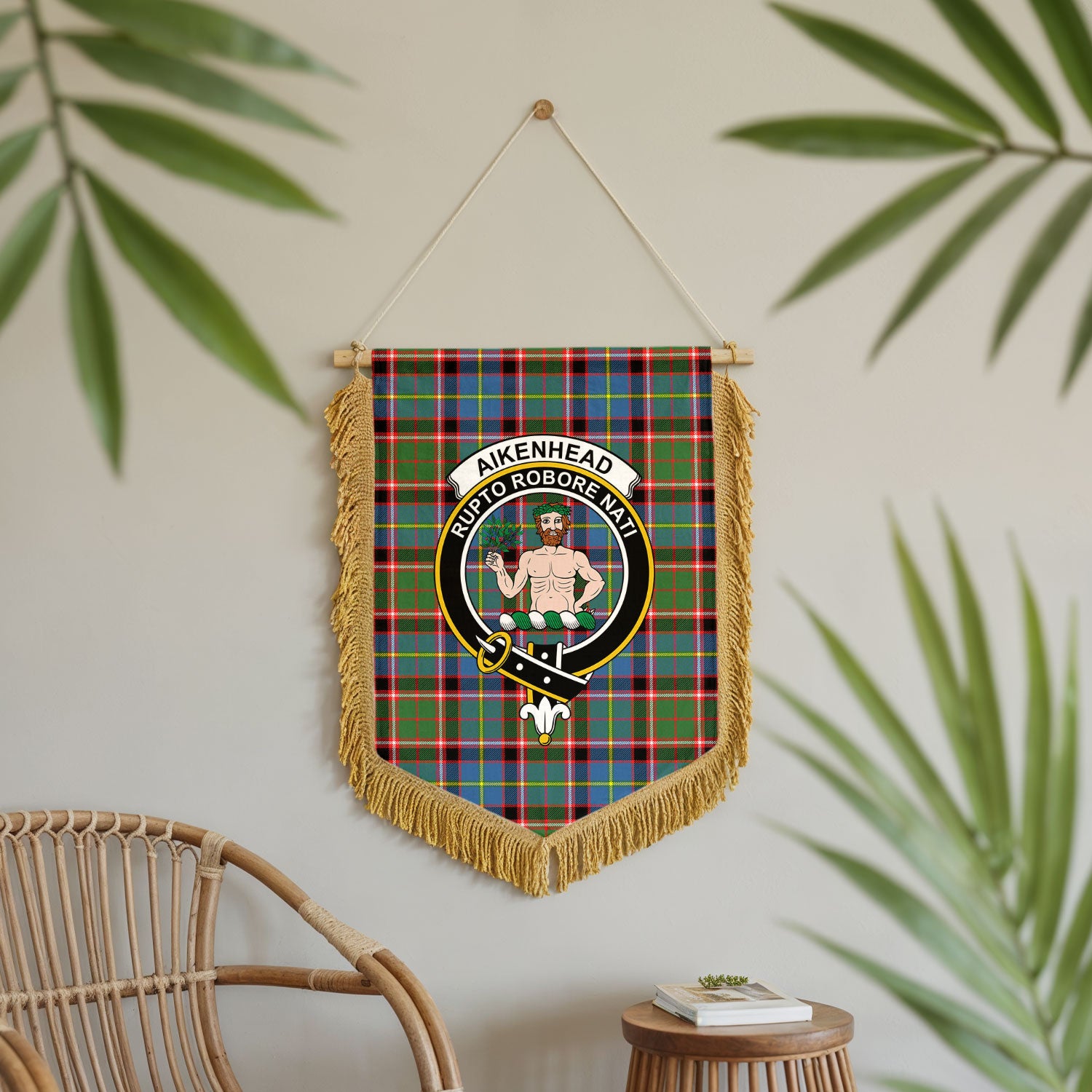 Aikenhead Tartan Crest Wall Hanging Banner - Wood Pole