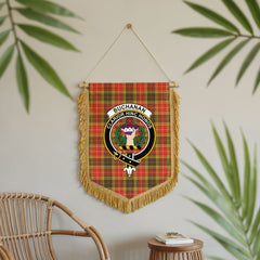 Buchanan Old Set Weathered Tartan Crest Wall Hanging Banner - Wood Pole