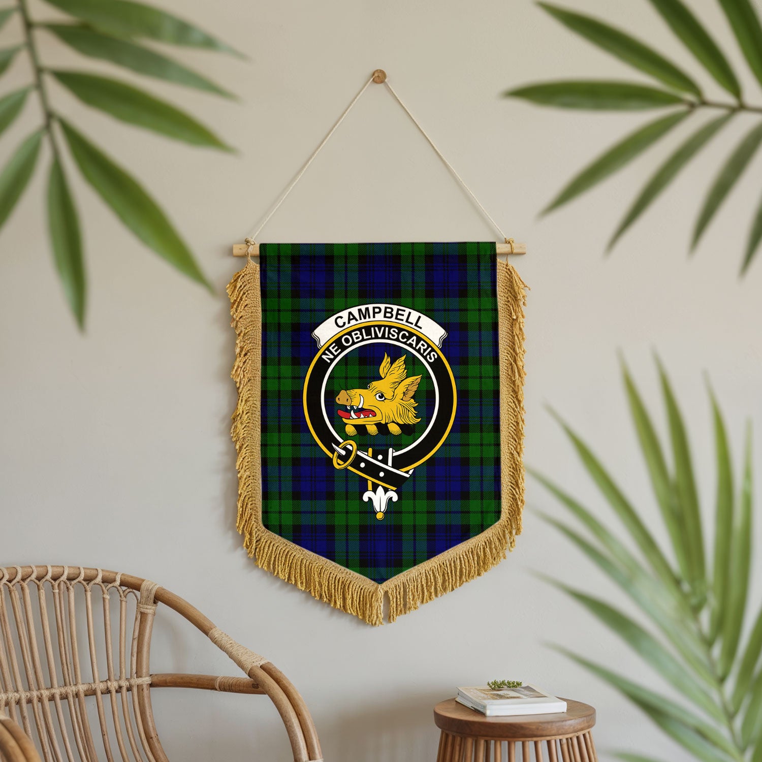 Campbell Modern Tartan Crest Wall Hanging Banner - Wood Pole