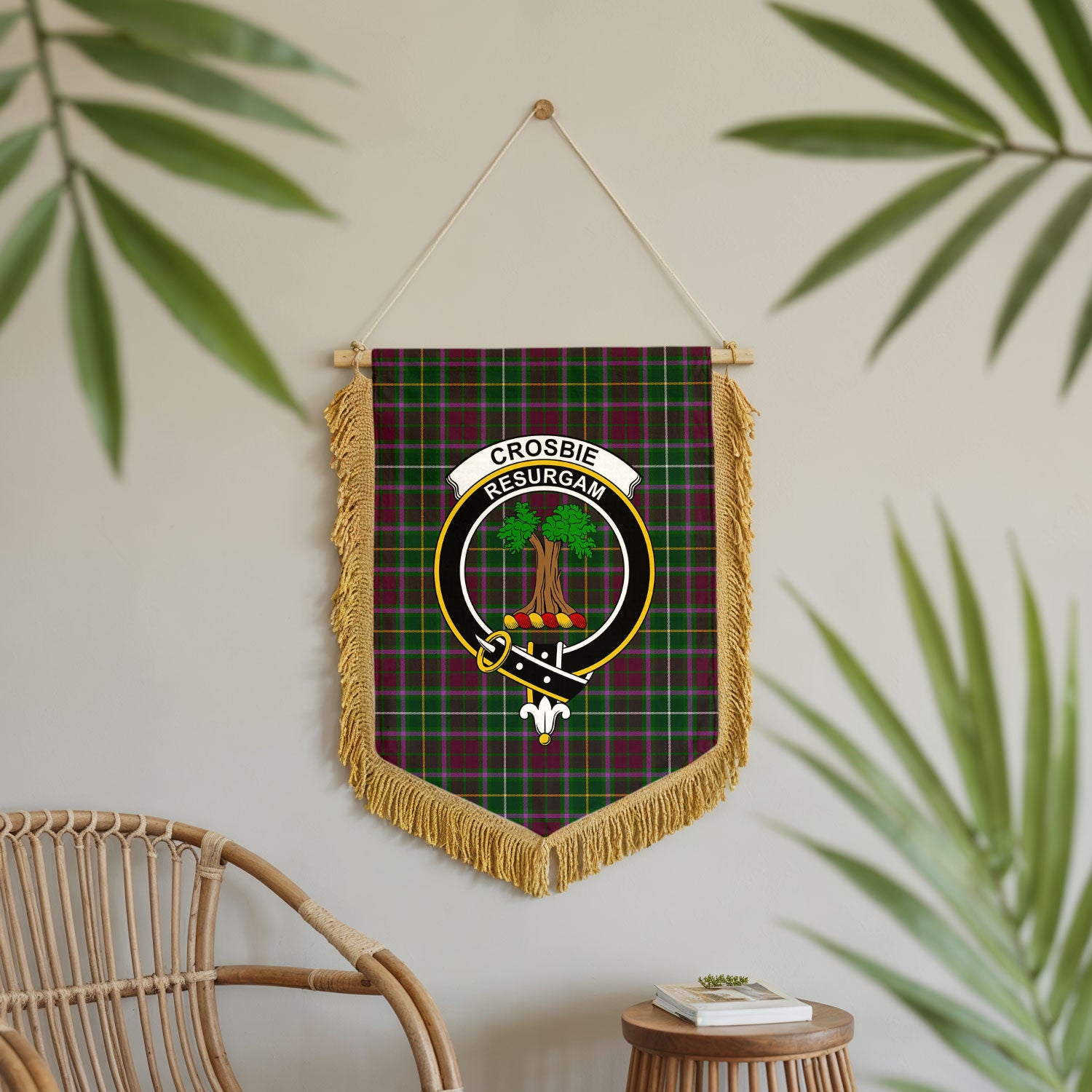 Crosbie Tartan Crest Wall Hanging Banner - Wood Pole