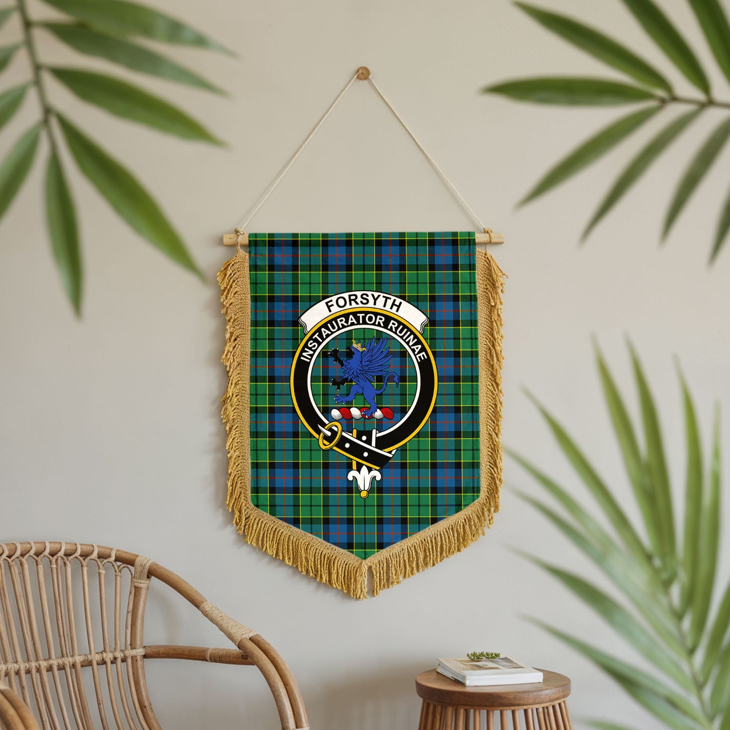 Forsyth Ancient Tartan Crest Wall Hanging Banner - Wood Pole