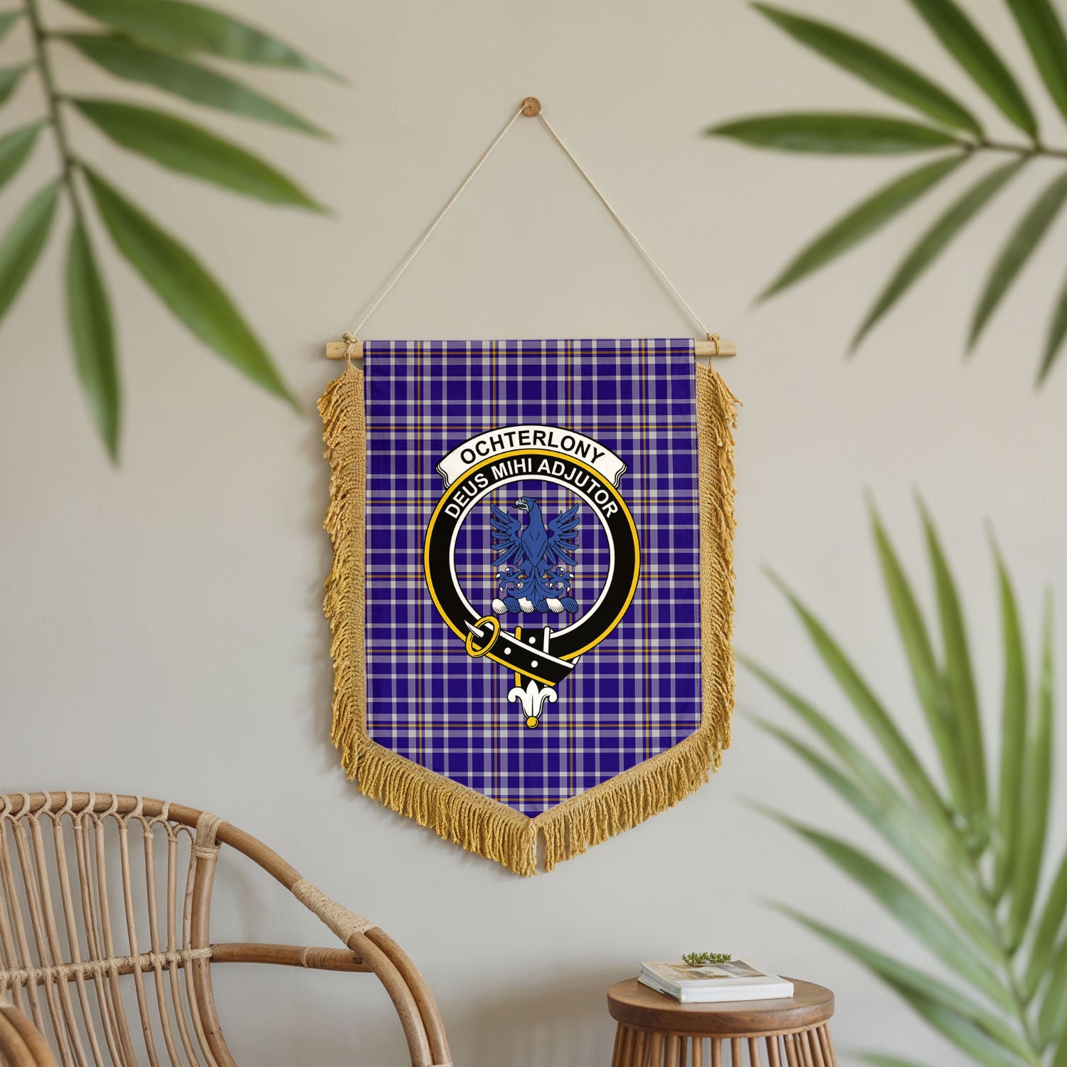 Ochterlony Tartan Crest Wall Hanging Banner - Wood Pole