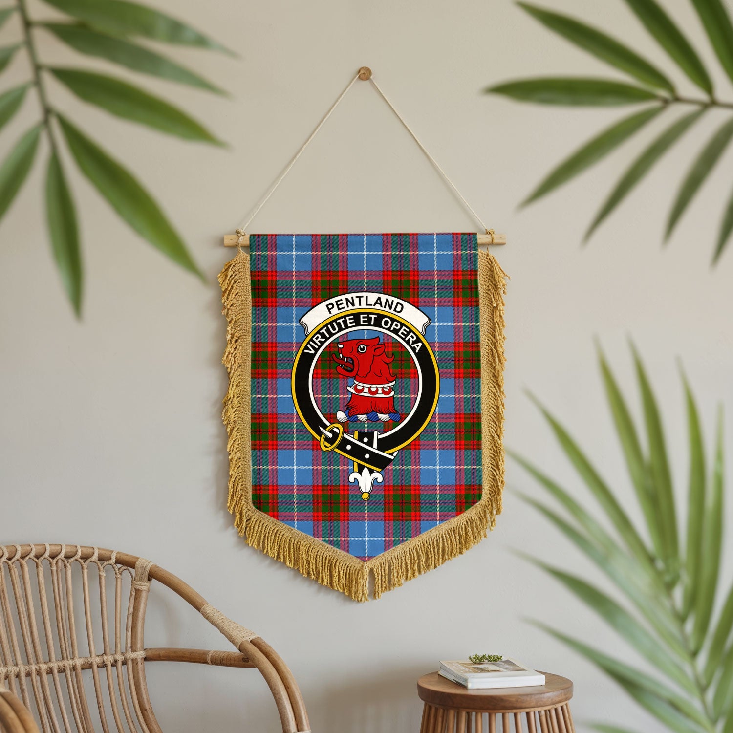 Pentland Tartan Crest Wall Hanging Banner - Wood Pole