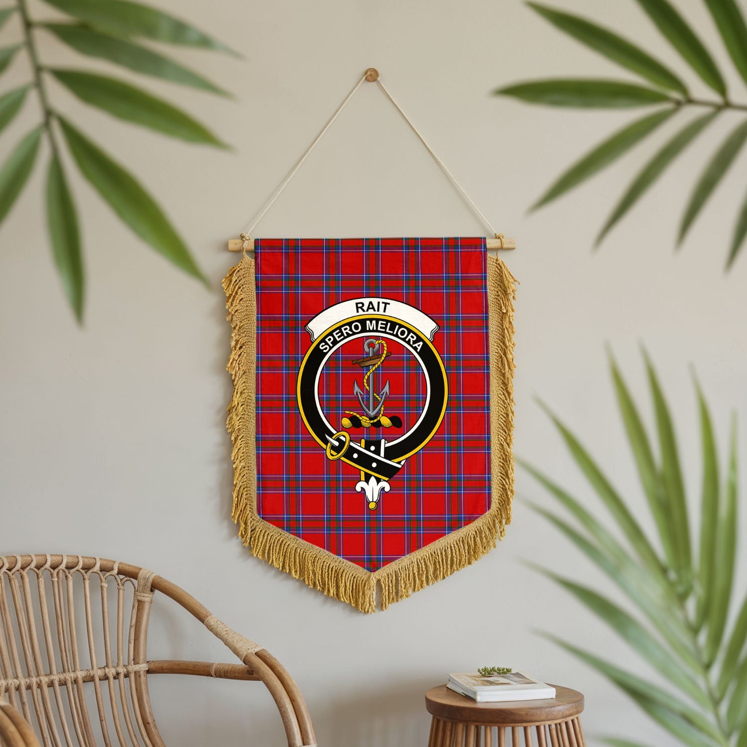 Rait Tartan Crest Wall Hanging Banner - Wood Pole