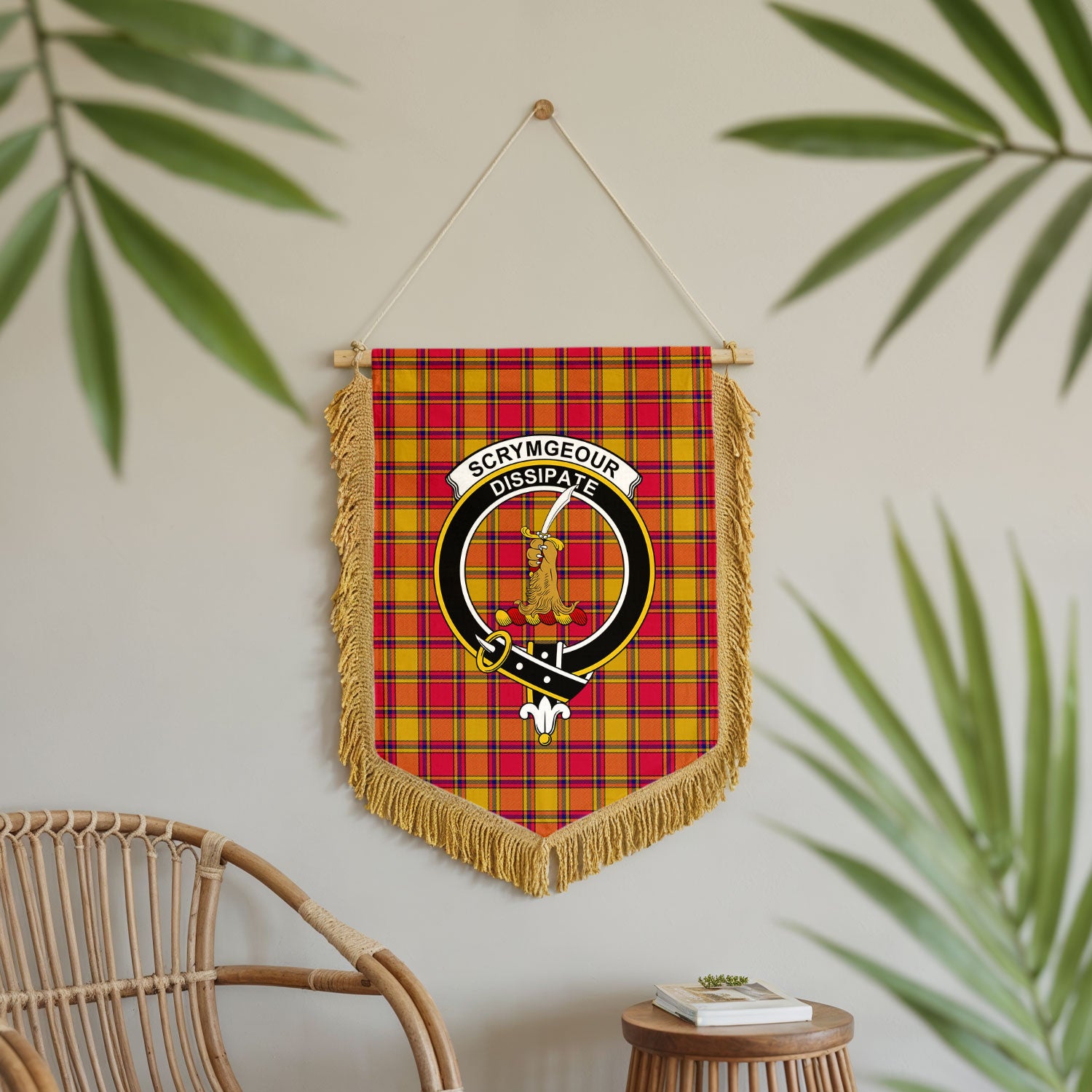 Scrymgeour Tartan Crest Wall Hanging Banner - Wood Pole