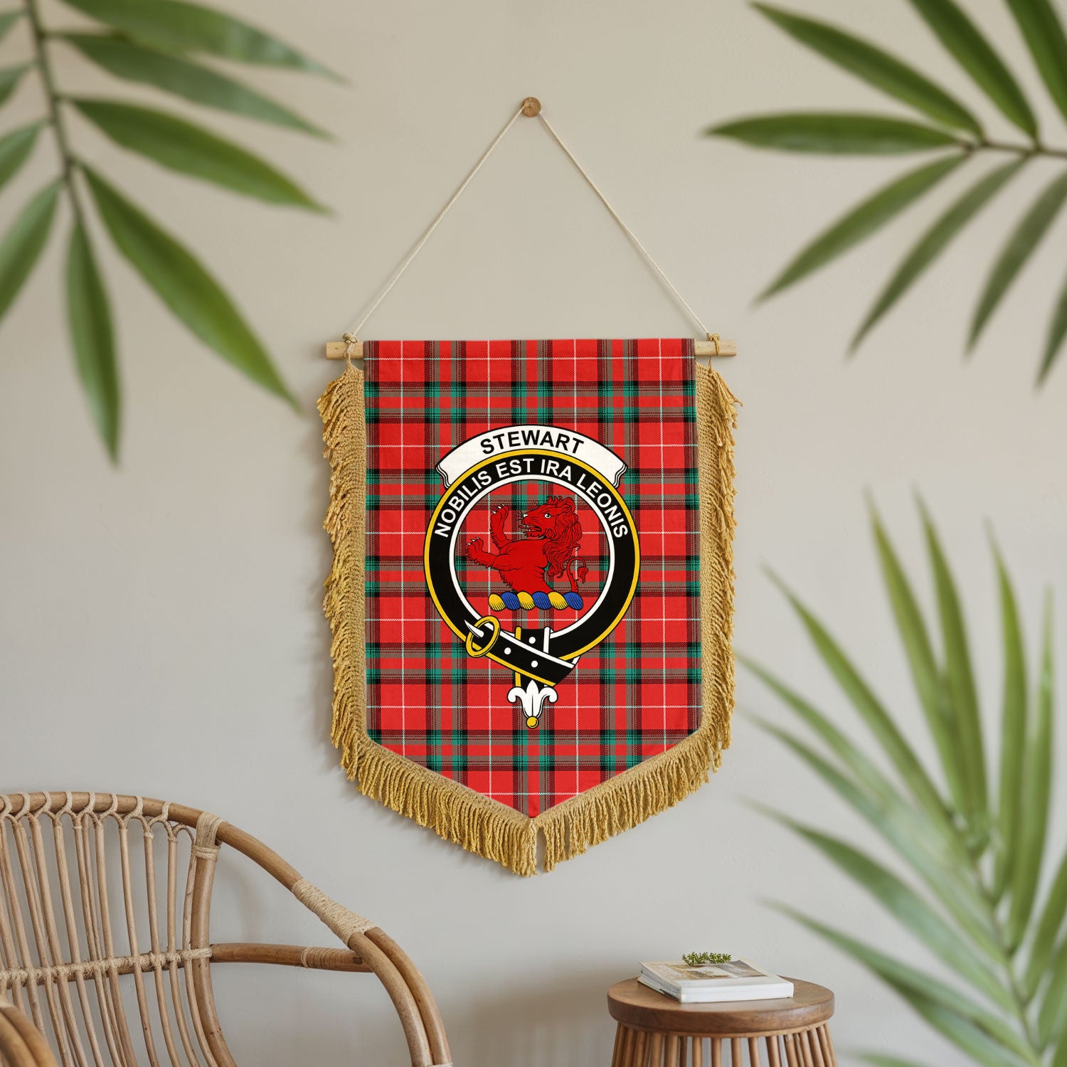 Stewart (Stuart) of Bute Tartan Crest Wall Hanging Banner - Wood Pole