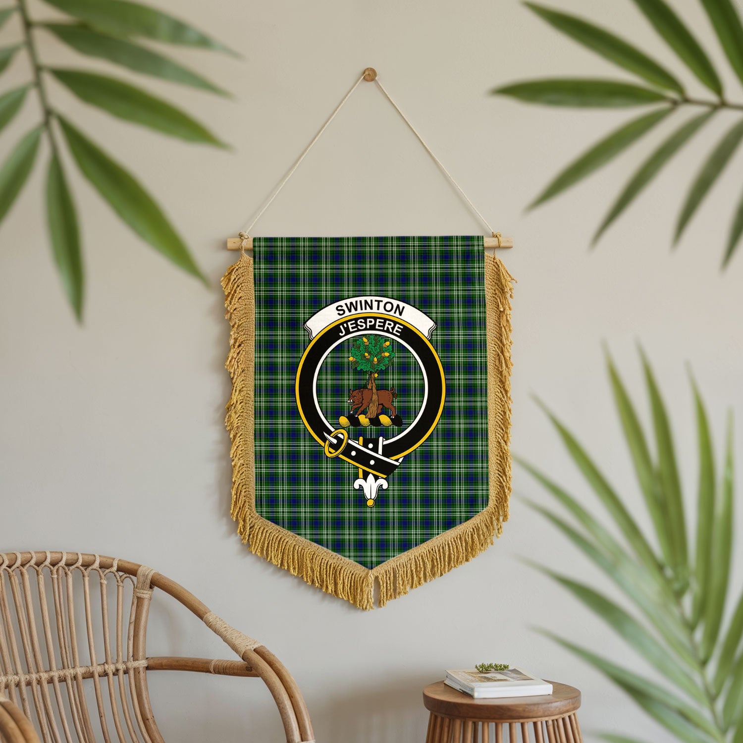 Swinton Tartan Crest Wall Hanging Banner - Wood Pole