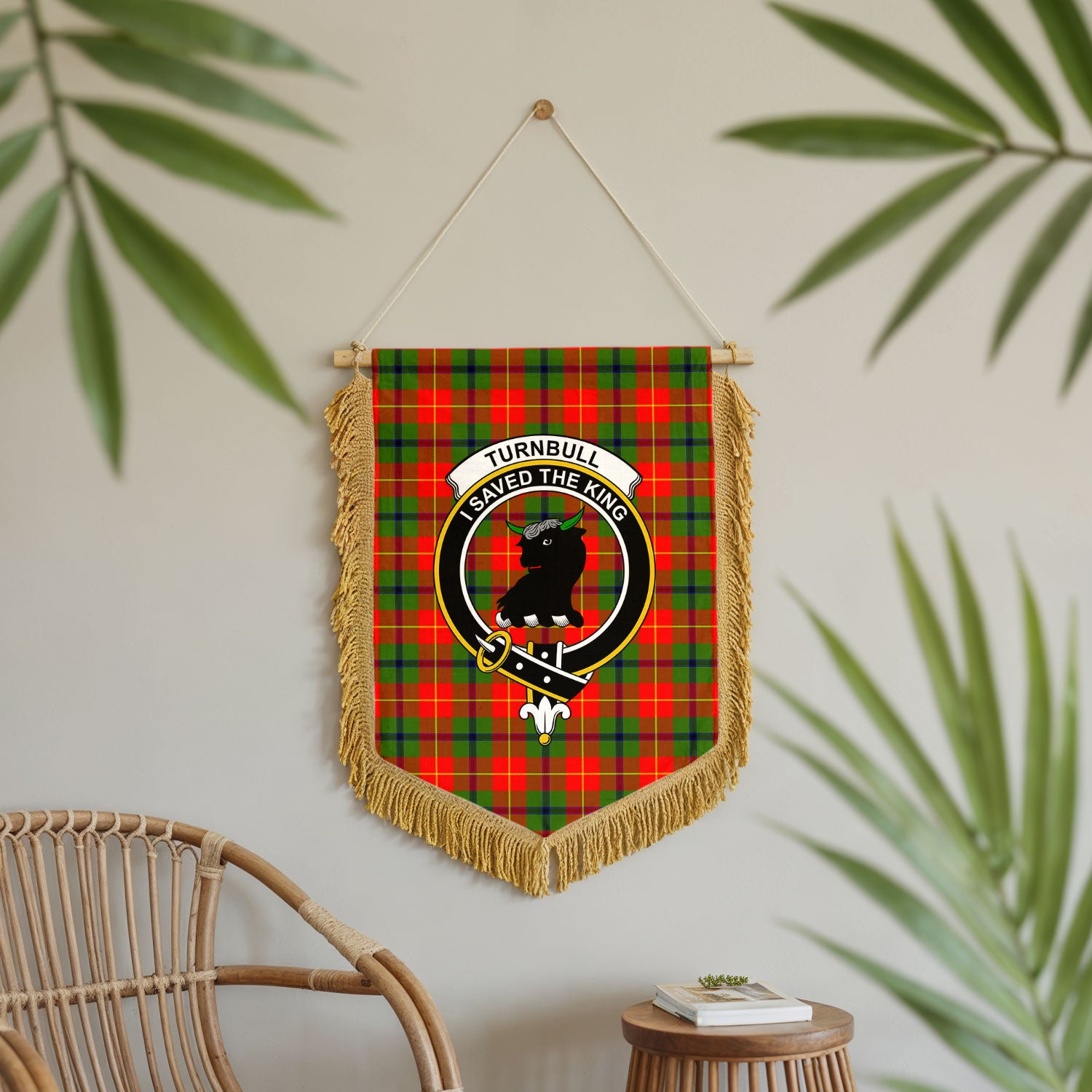 Turnbull Dress Tartan Crest Wall Hanging Banner - Wood Pole