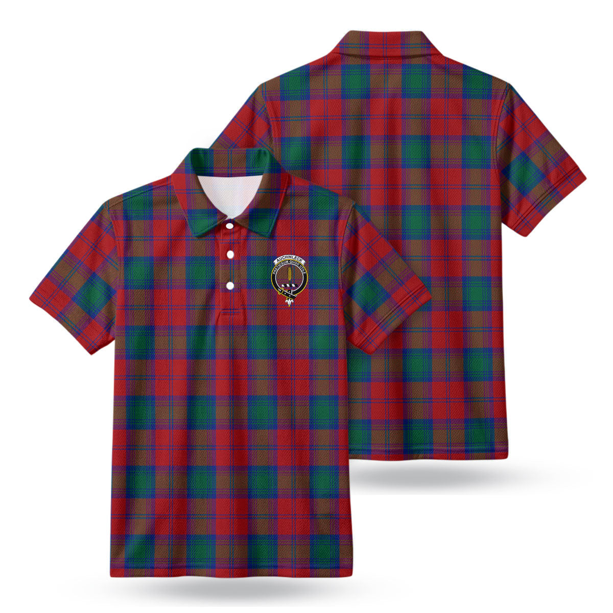 Auchinleck Tartan Crest Birdseye Mesh Polo Shirt