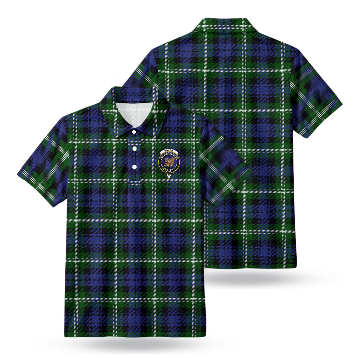 Baillie Modern Tartan Crest Birdseye Mesh Polo Shirt