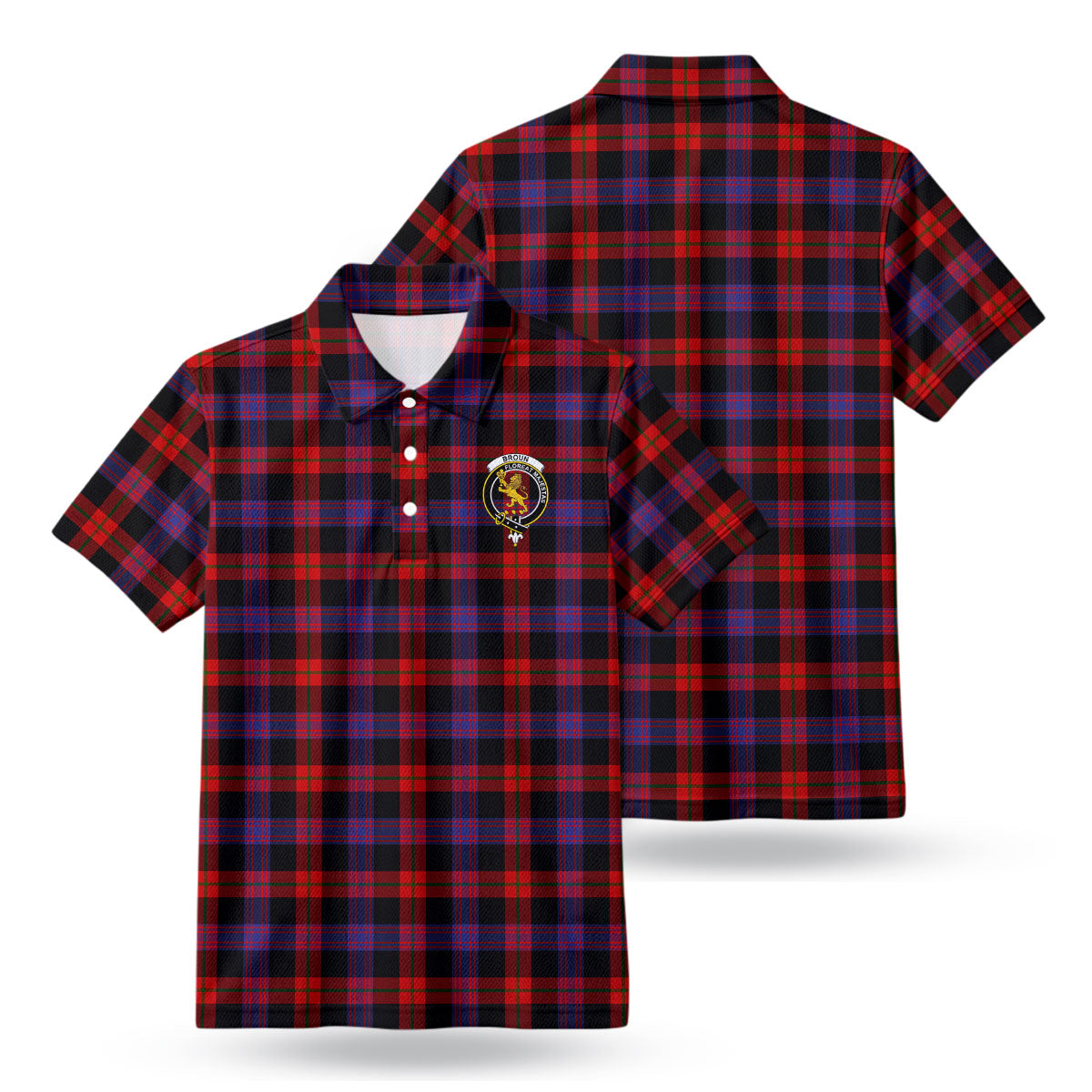 Broun Modern Tartan Crest Birdseye Mesh Polo Shirt