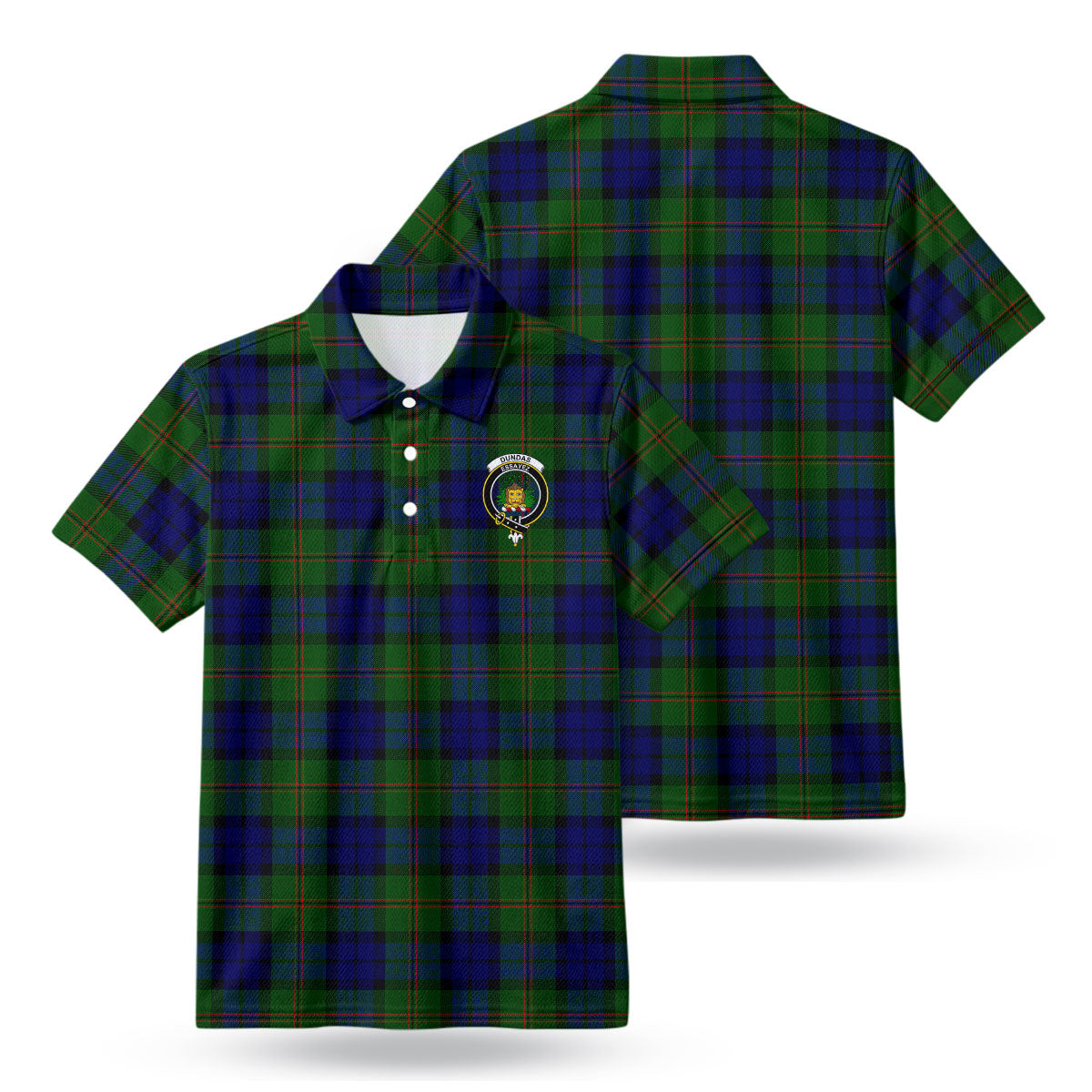 Dundas Modern Tartan Crest Birdseye Mesh Polo Shirt