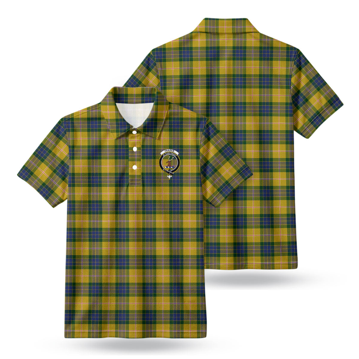 Fraser (of Lovat) Yellow Tartan Crest Birdseye Mesh Polo Shirt