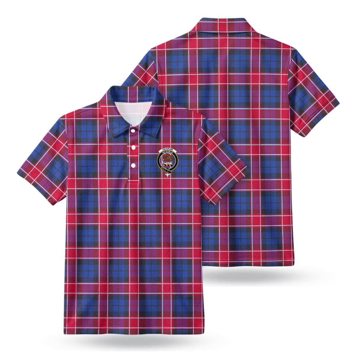 Graham of Menteith Red Tartan Crest Birdseye Mesh Polo Shirt