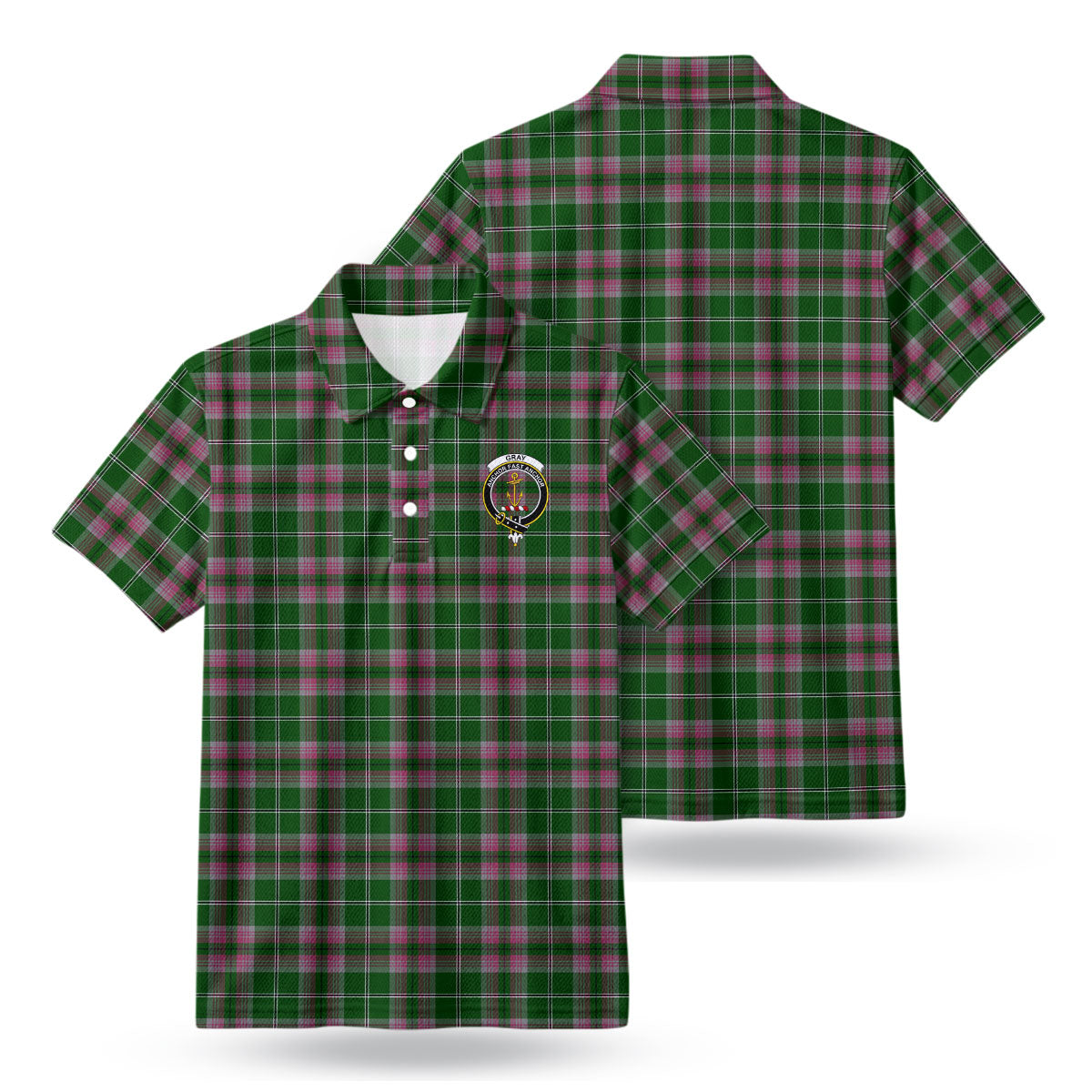 Gray Hunting Tartan Crest Birdseye Mesh Polo Shirt