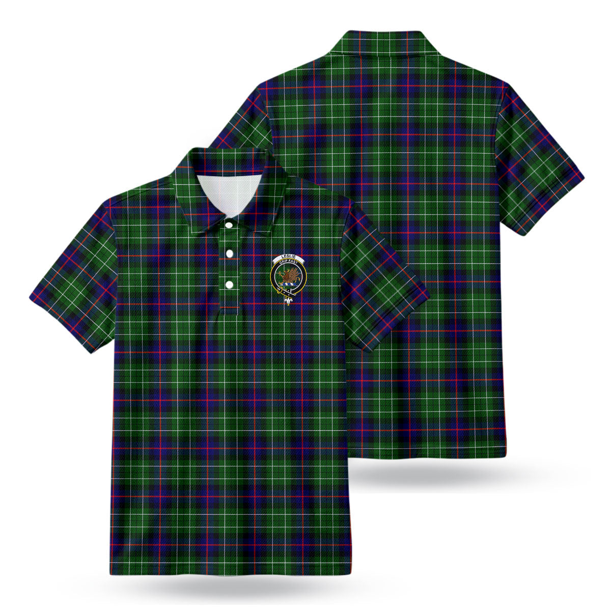 Leslie Hunting Tartan Crest Birdseye Mesh Polo Shirt