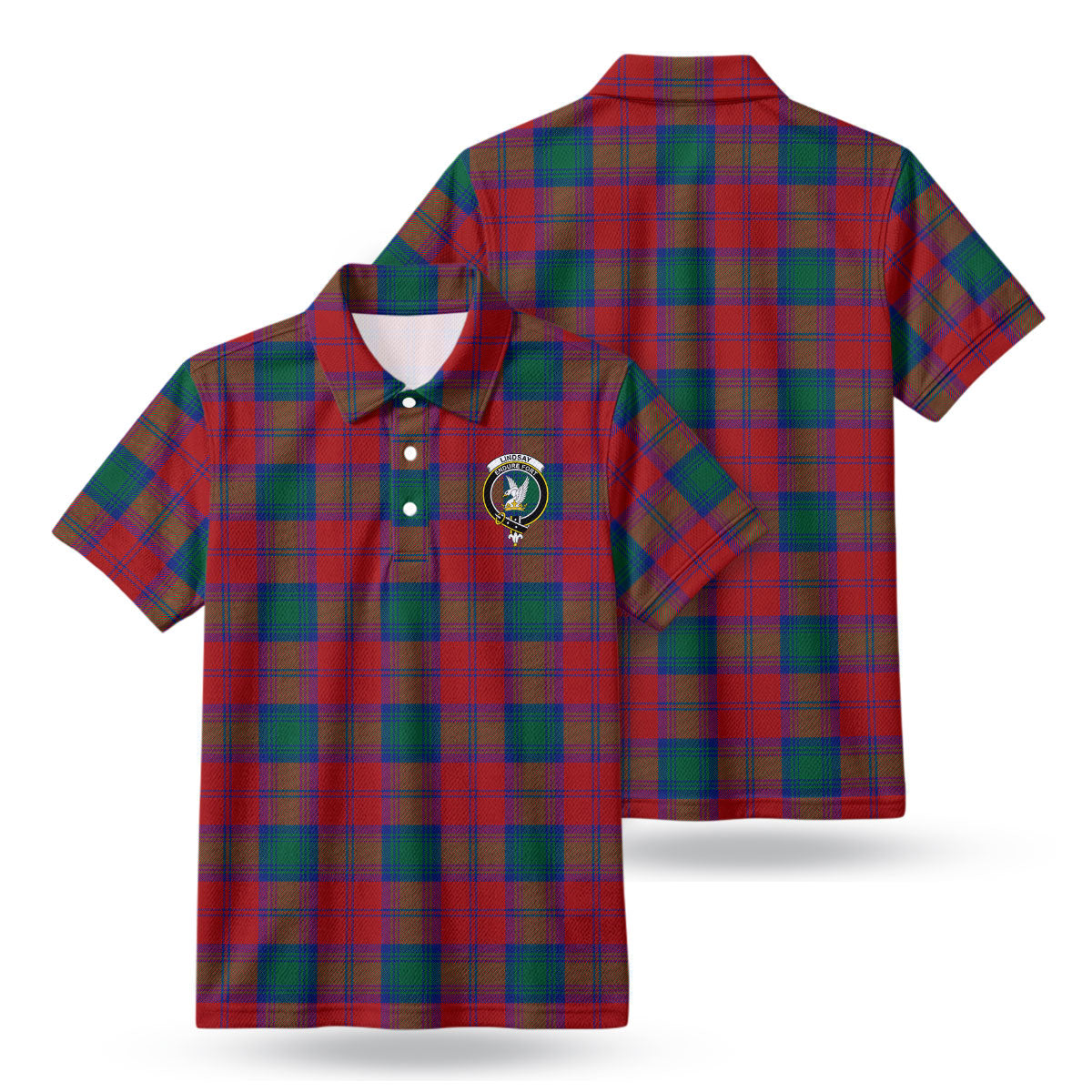 Lindsay Modern Tartan Crest Birdseye Mesh Polo Shirt
