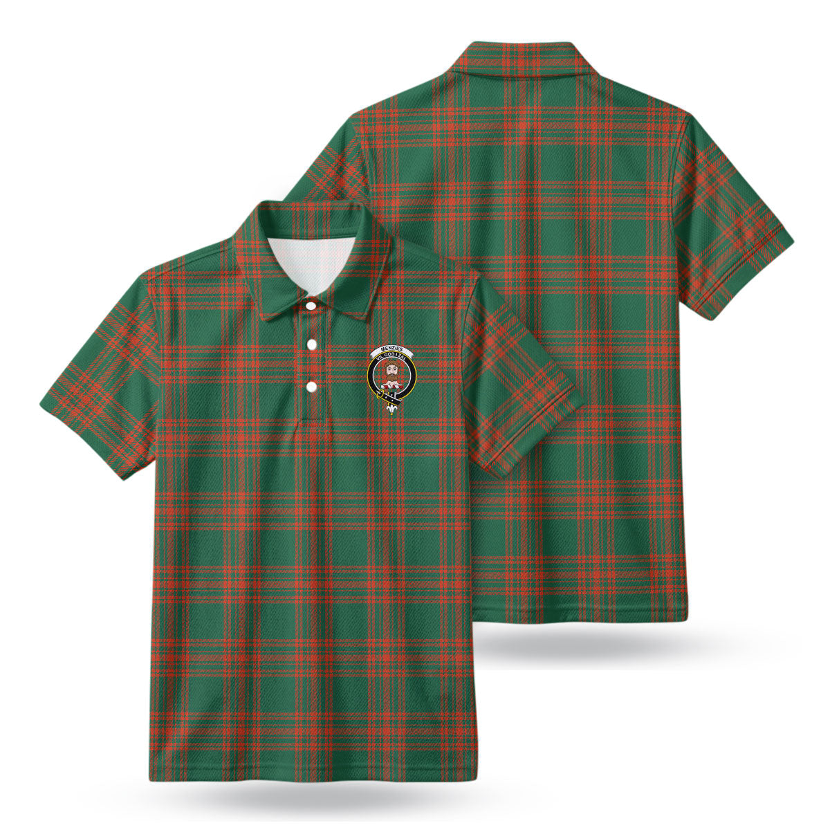 Menzies Green Ancient Tartan Crest Birdseye Mesh Polo Shirt