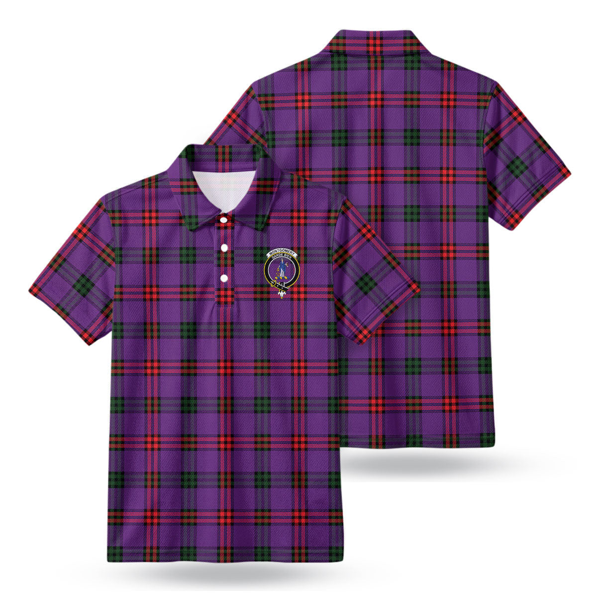 Montgomery Modern Tartan Crest Birdseye Mesh Polo Shirt