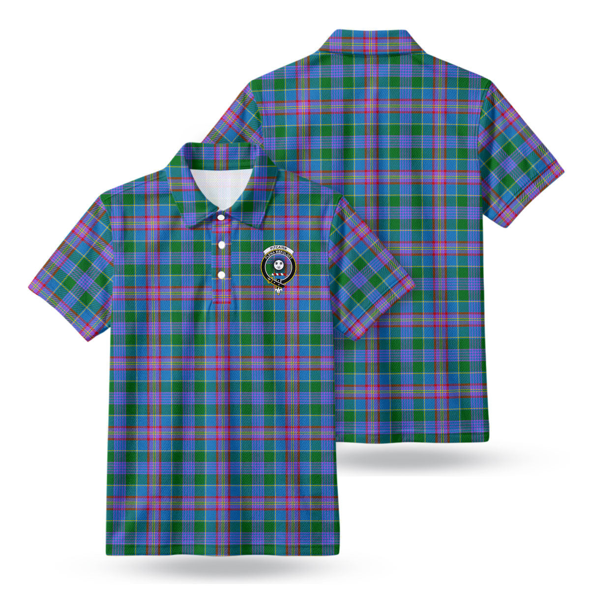 Pitcairn Hunting Tartan Crest Birdseye Mesh Polo Shirt