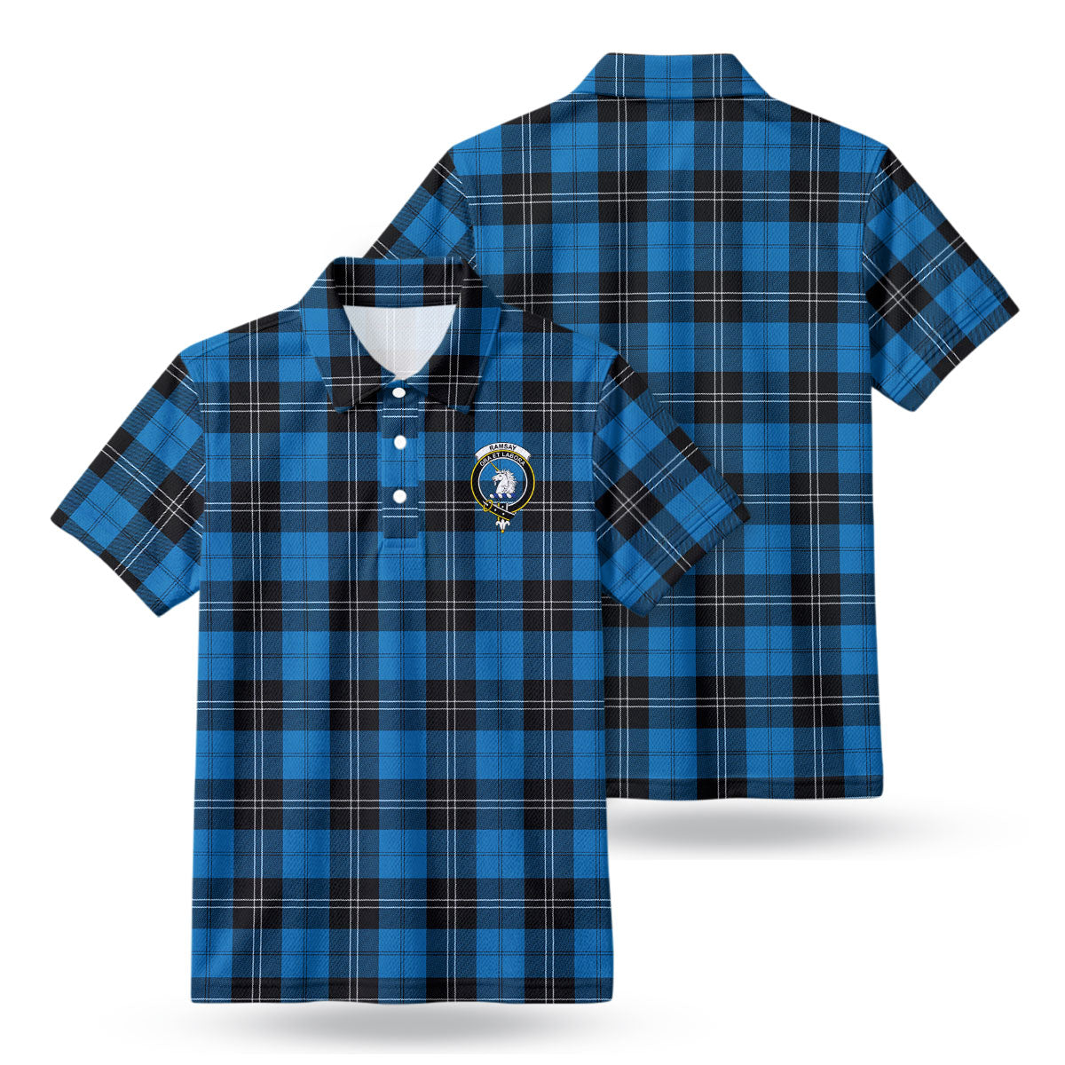 Ramsay Blue Ancient Tartan Crest Birdseye Mesh Polo Shirt