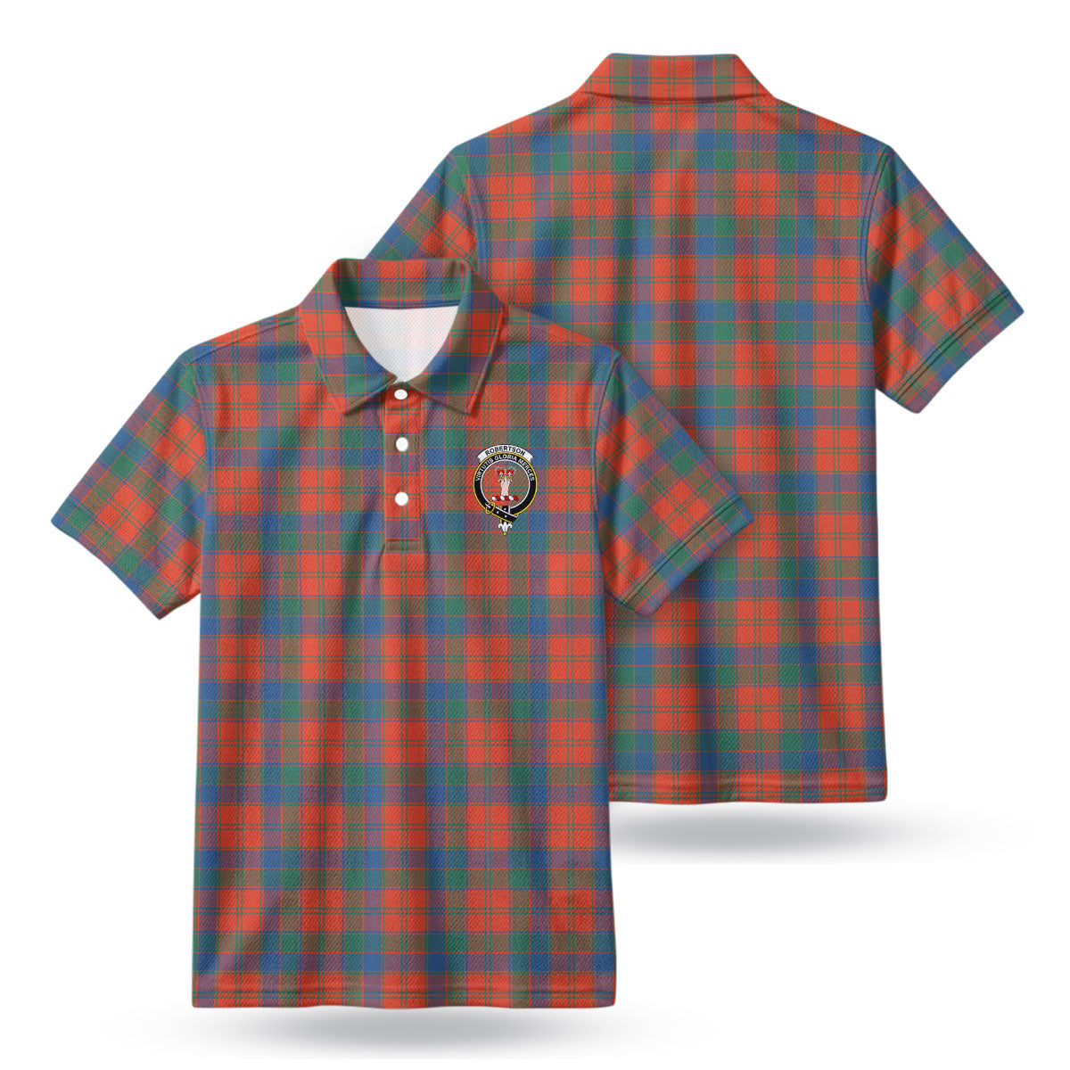 Robertson Ancient Tartan Crest Birdseye Mesh Polo Shirt