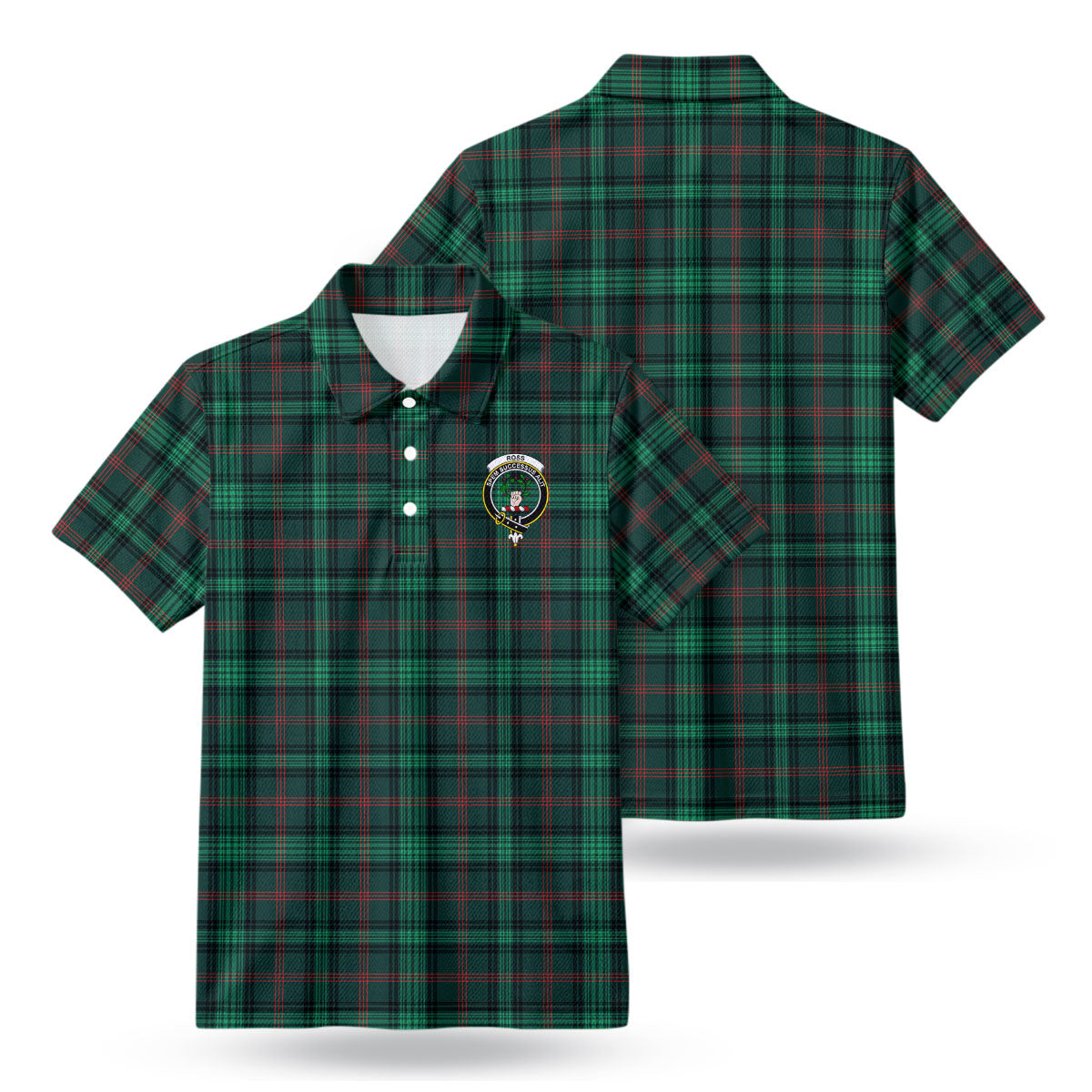 Ross Hunting Modern Tartan Crest Birdseye Mesh Polo Shirt