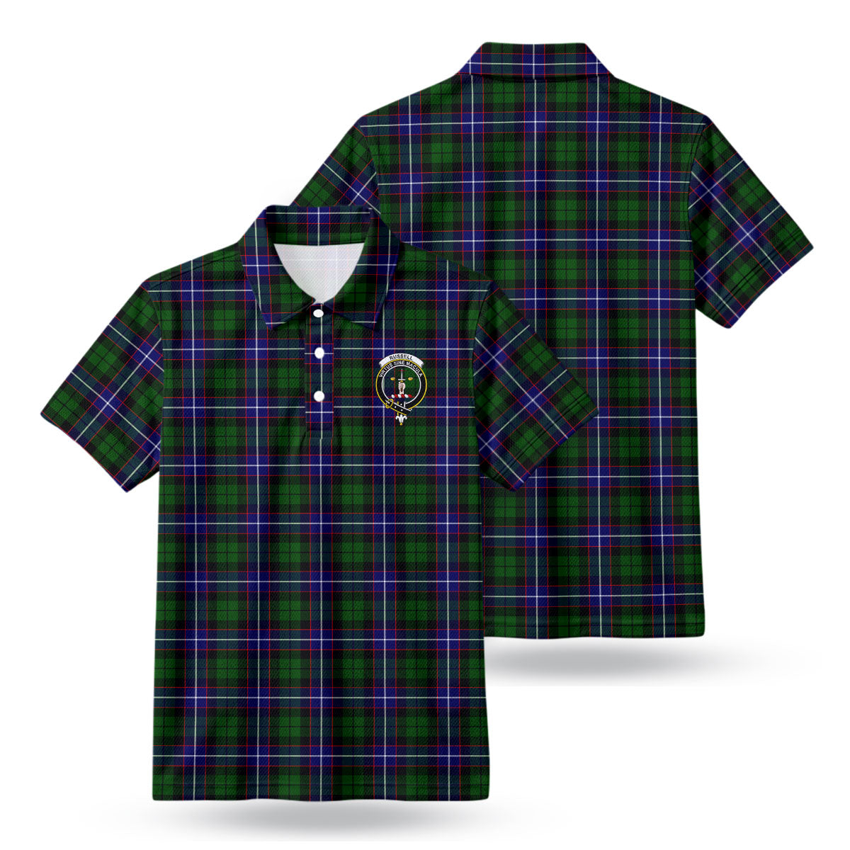 Russell Modern Tartan Crest Birdseye Mesh Polo Shirt