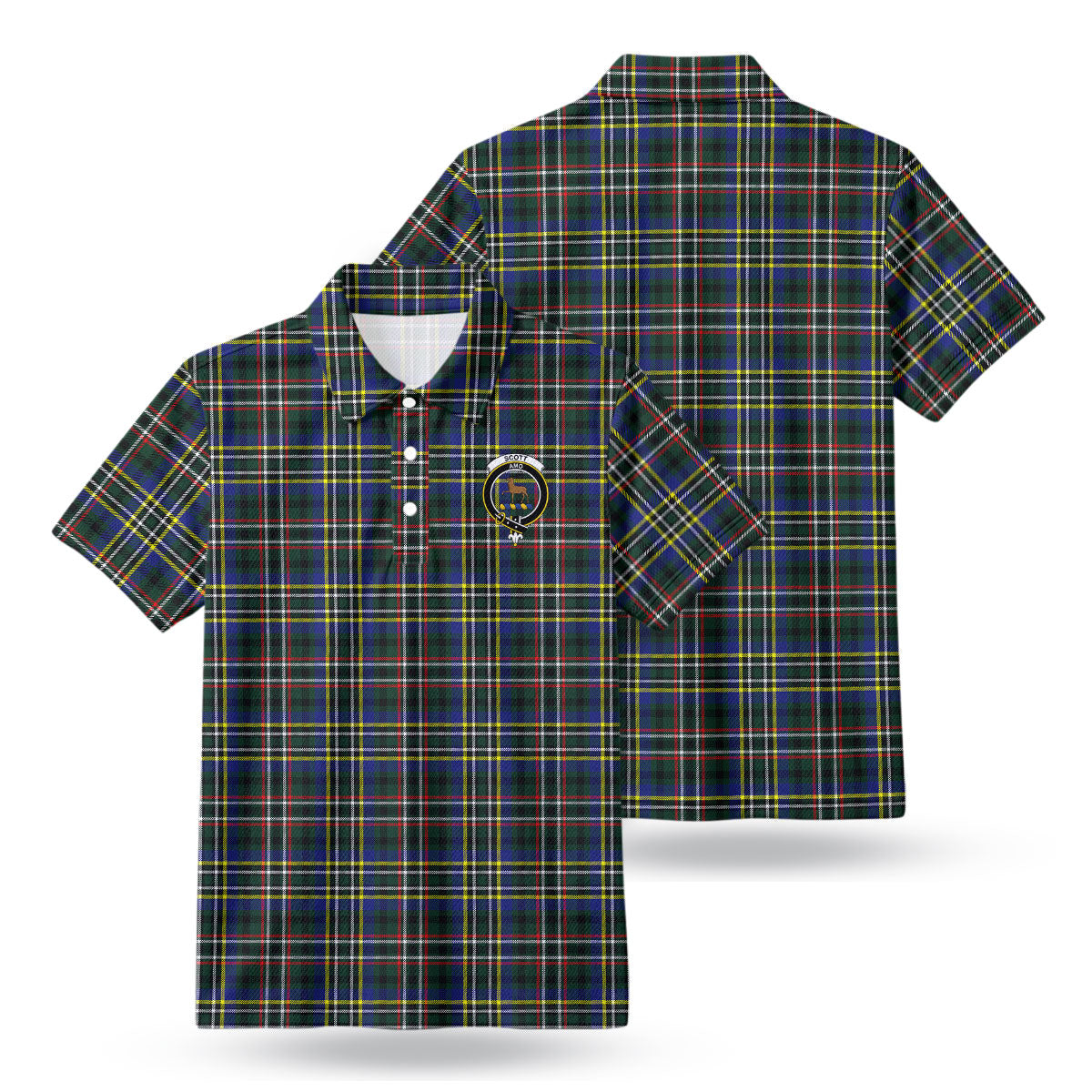 Scott Green Modern Tartan Crest Birdseye Mesh Polo Shirt