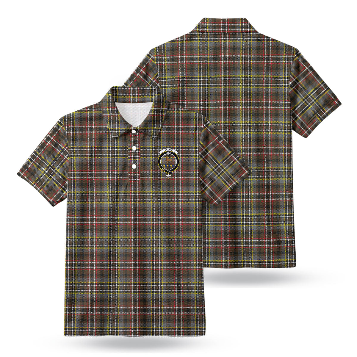 Scott Green Weathered Tartan Crest Birdseye Mesh Polo Shirt