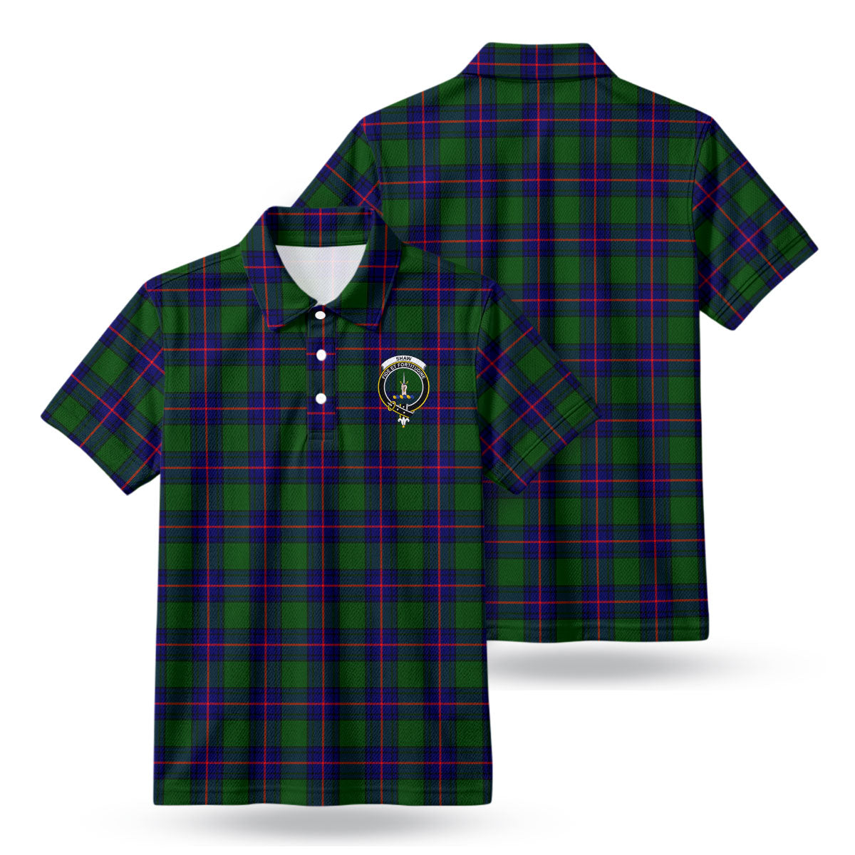 Shaw Modern Tartan Crest Birdseye Mesh Polo Shirt