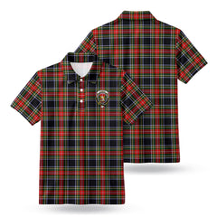 Stewart Black Tartan Crest Birdseye Mesh Polo Shirt