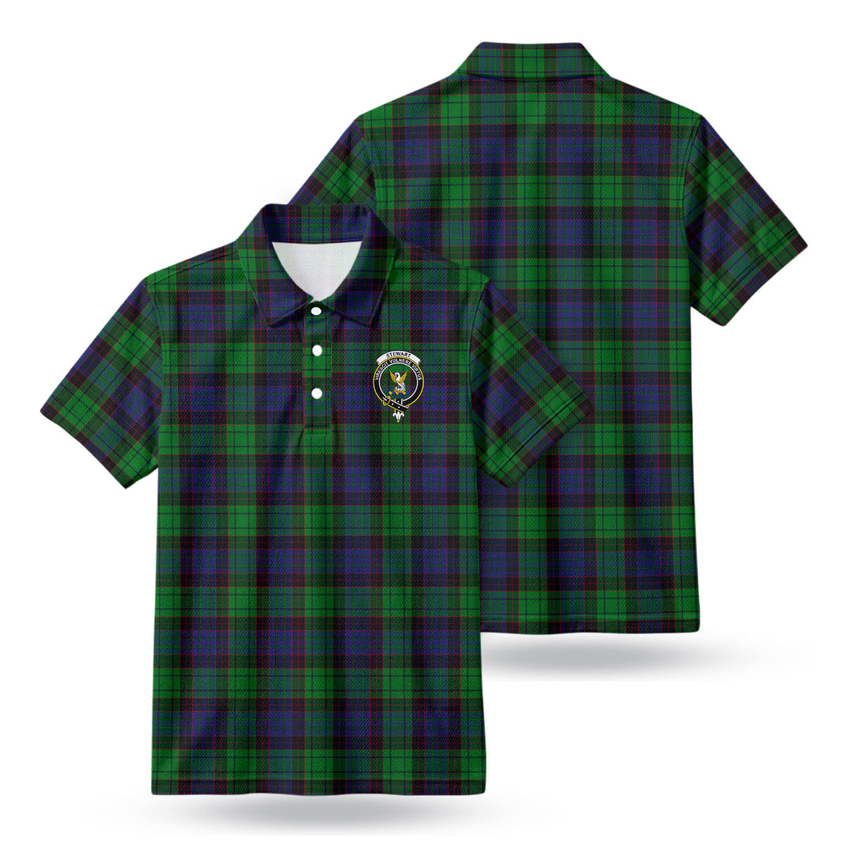 Stewart Old Modern Tartan Crest Birdseye Mesh Polo Shirt