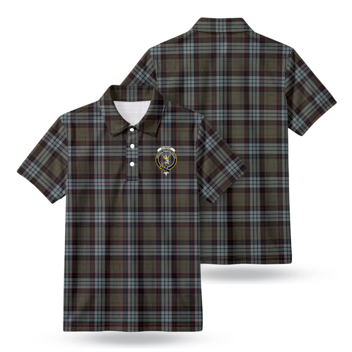 Stewart Old Weathered Tartan Crest Birdseye Mesh Polo Shirt