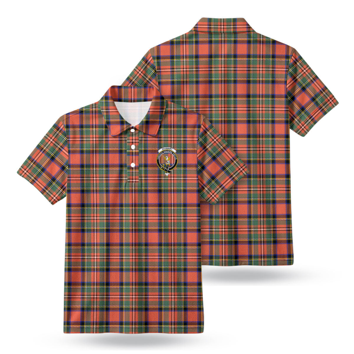 Stewart Royal Ancient Tartan Crest Birdseye Mesh Polo Shirt