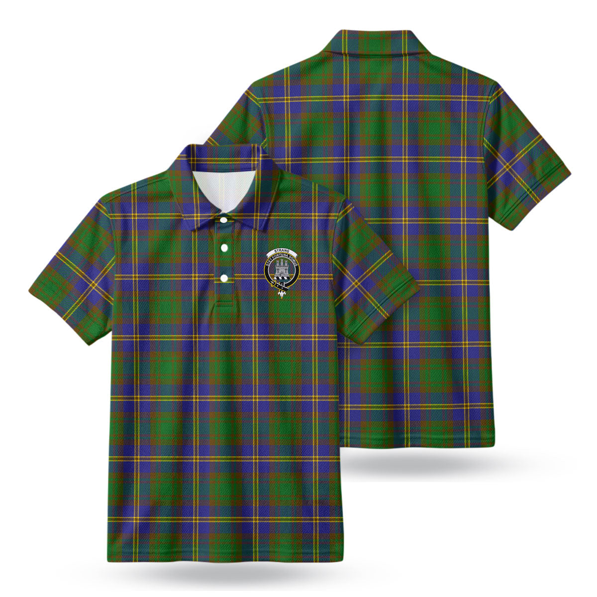 Strang (or Strange) Tartan Crest Birdseye Mesh Polo Shirt
