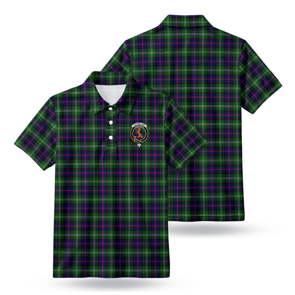 Sutherland Modern Tartan Crest Birdseye Mesh Polo Shirt