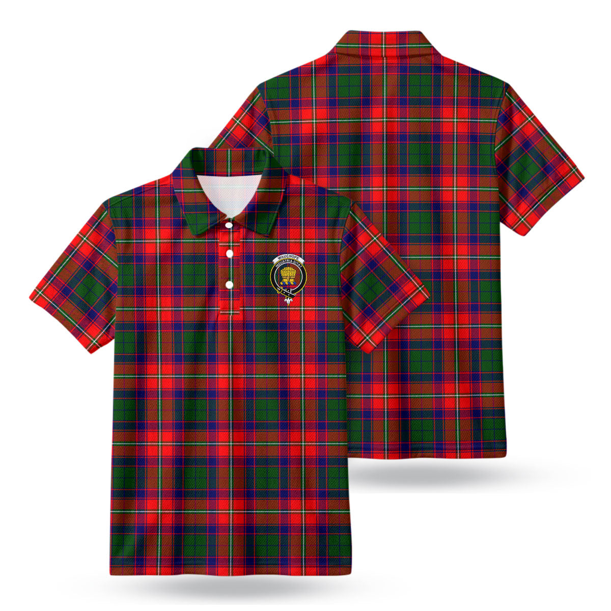 Wauchope (or Waugh) Tartan Crest Birdseye Mesh Polo Shirt