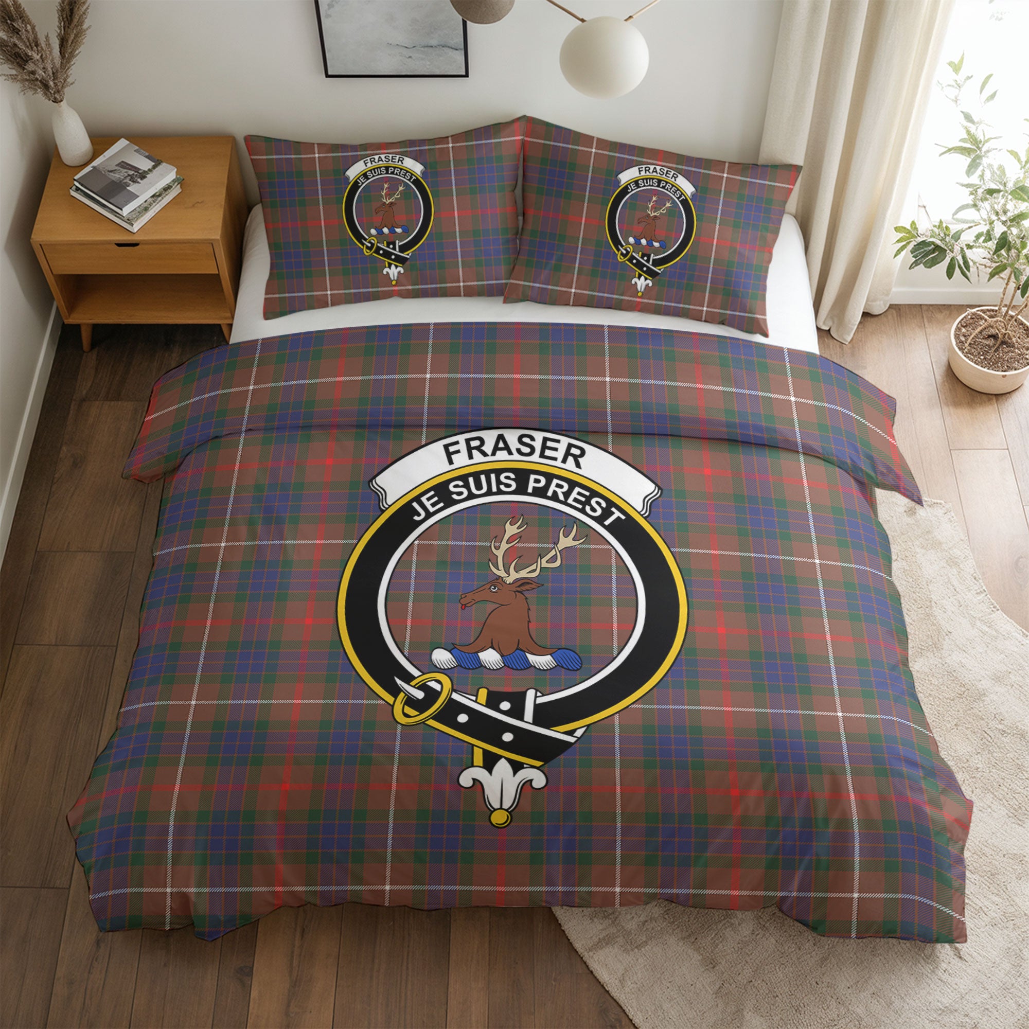 Fraser (of Lovat) Hunting Modern Tartan Crest Bedding Set
