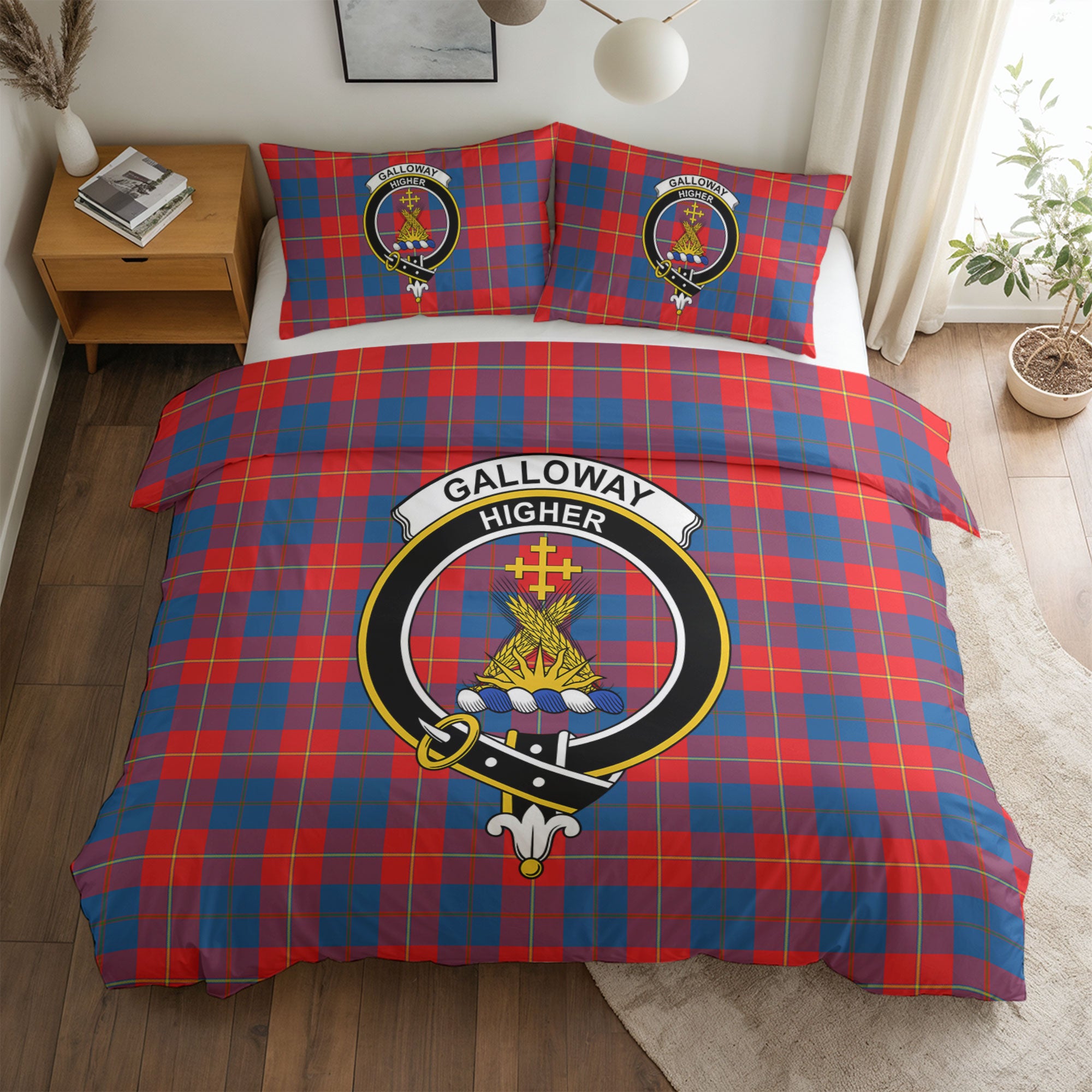 Galloway Red Tartan Crest Bedding Set