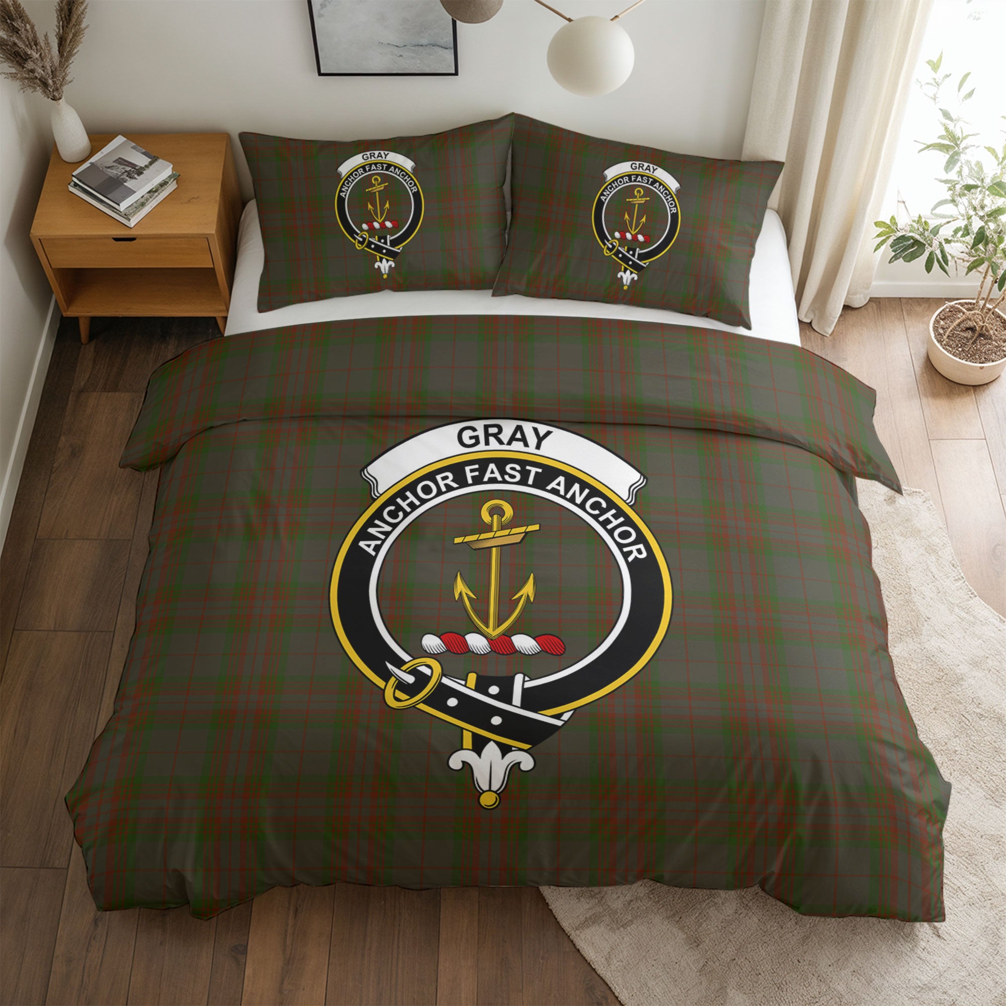 Gray Tartan Crest Bedding Set