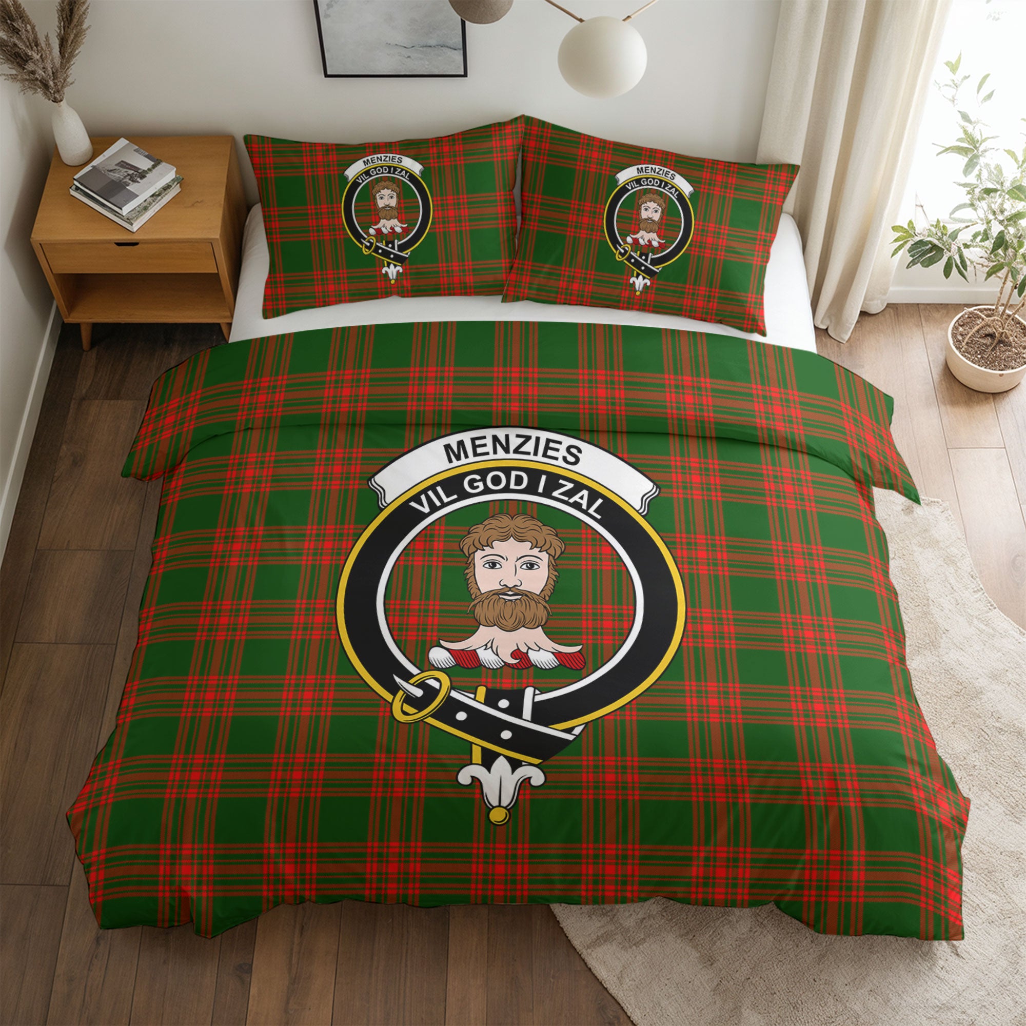 Menzies Green Modern Tartan Crest Bedding Set