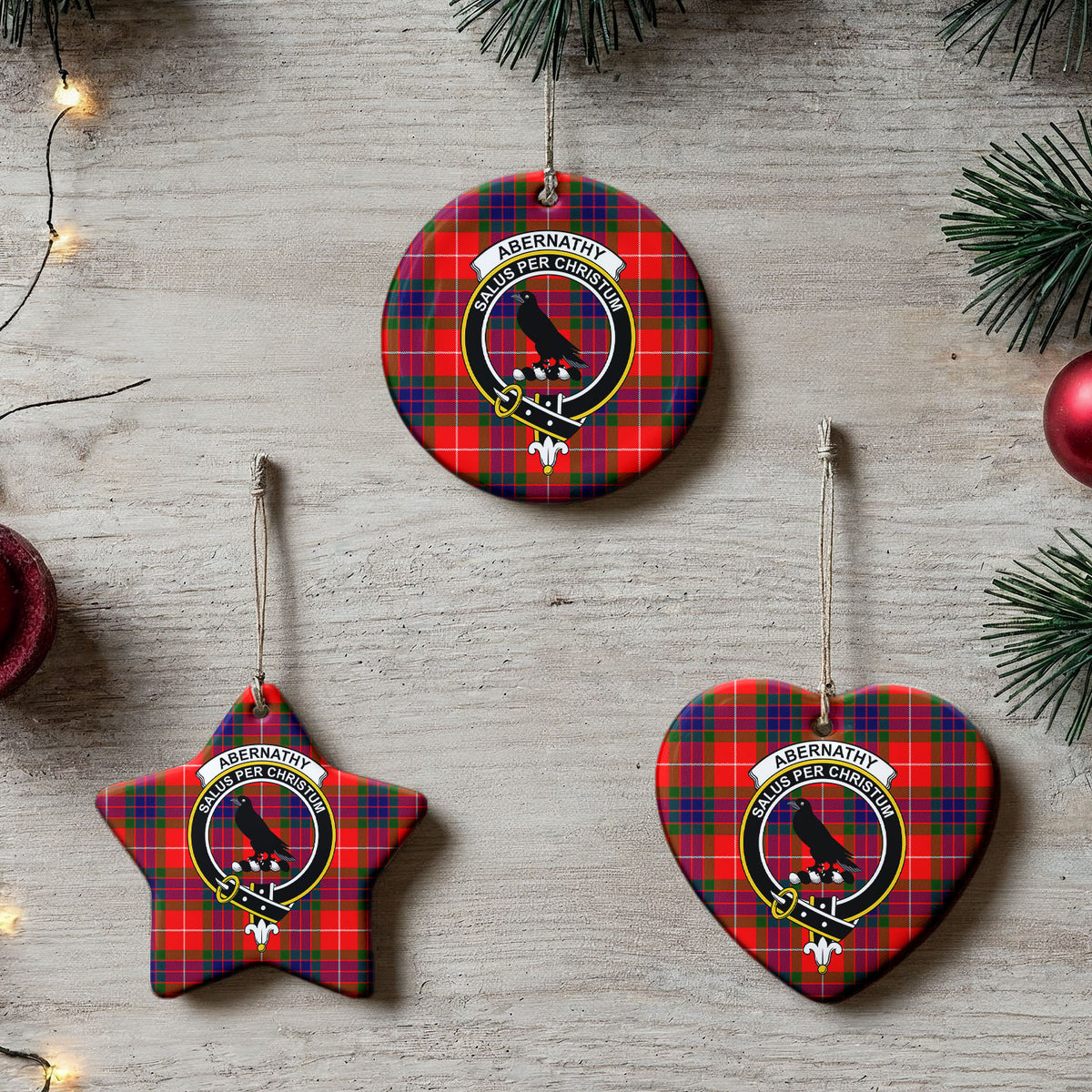 Abernathy Tartan Crest Christmas Ceramic Ornament