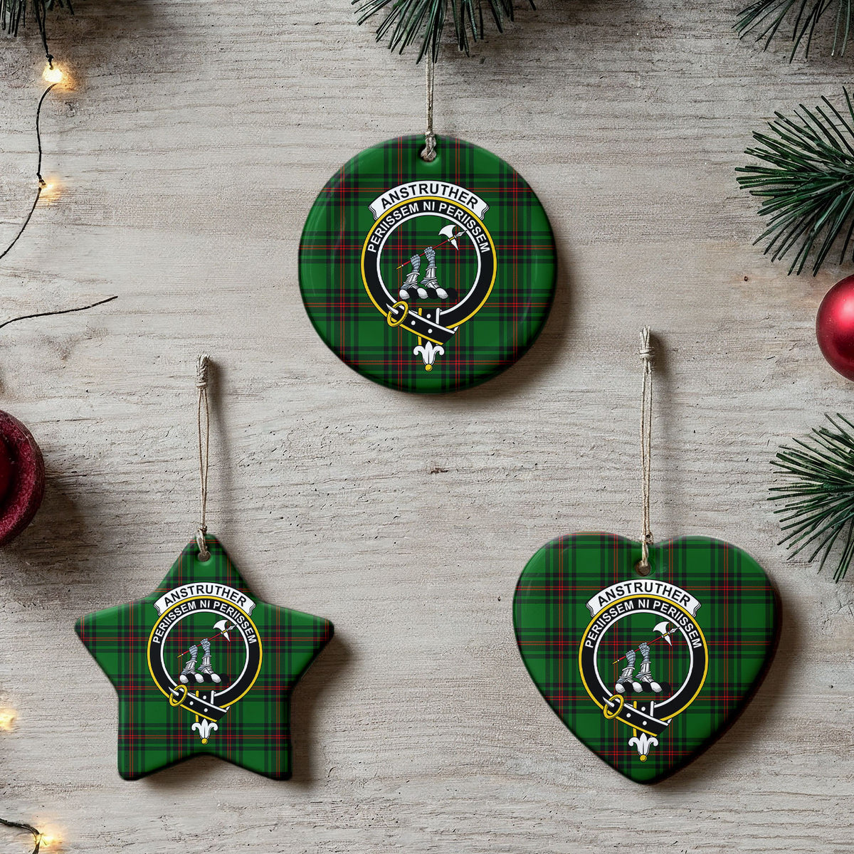 Anstruther Tartan Crest Christmas Ceramic Ornament
