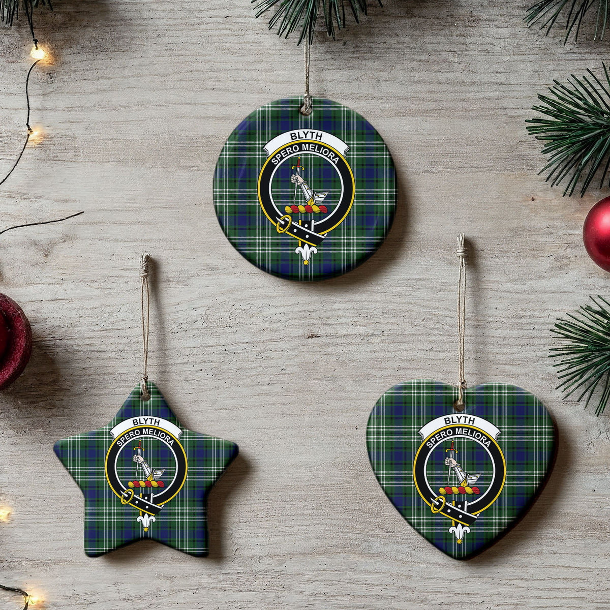Blyth Tartan Crest Christmas Ceramic Ornament
