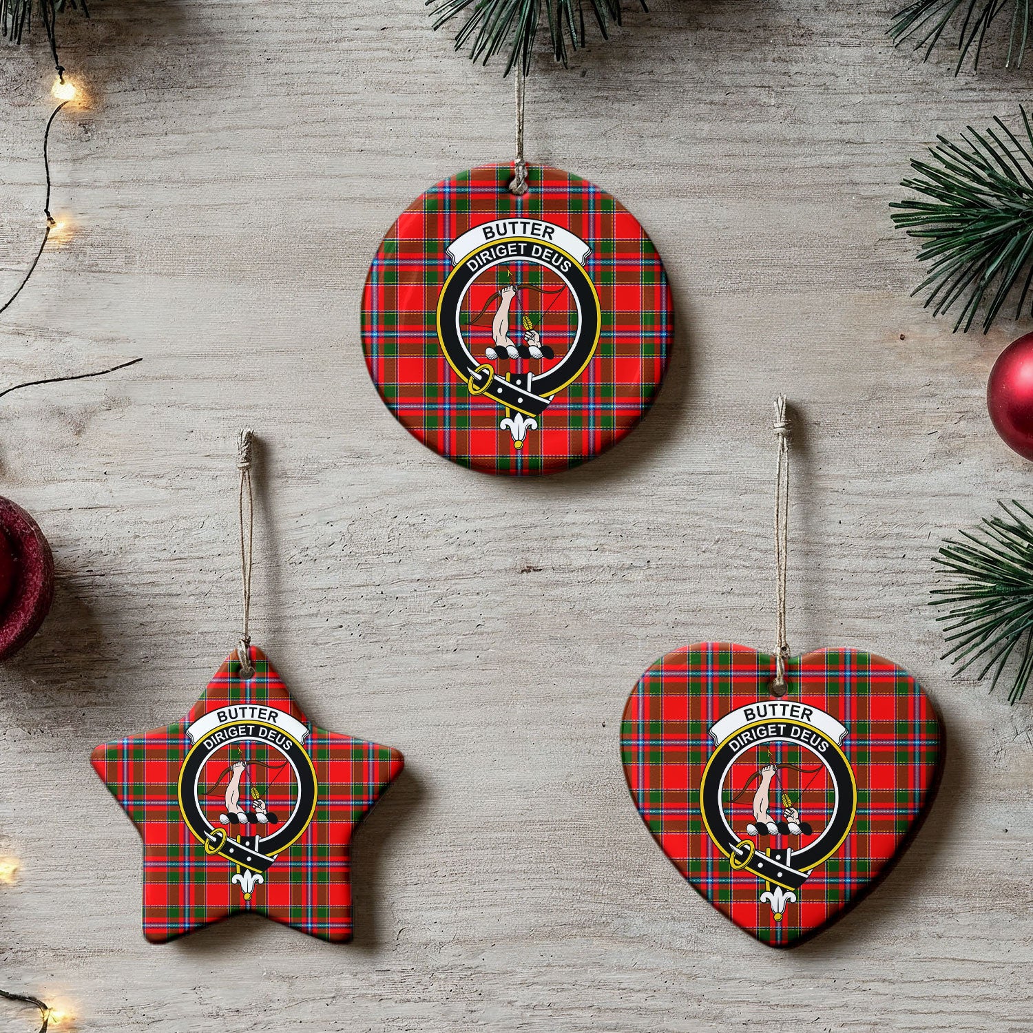 Butter Tartan Crest Christmas Ceramic Ornament
